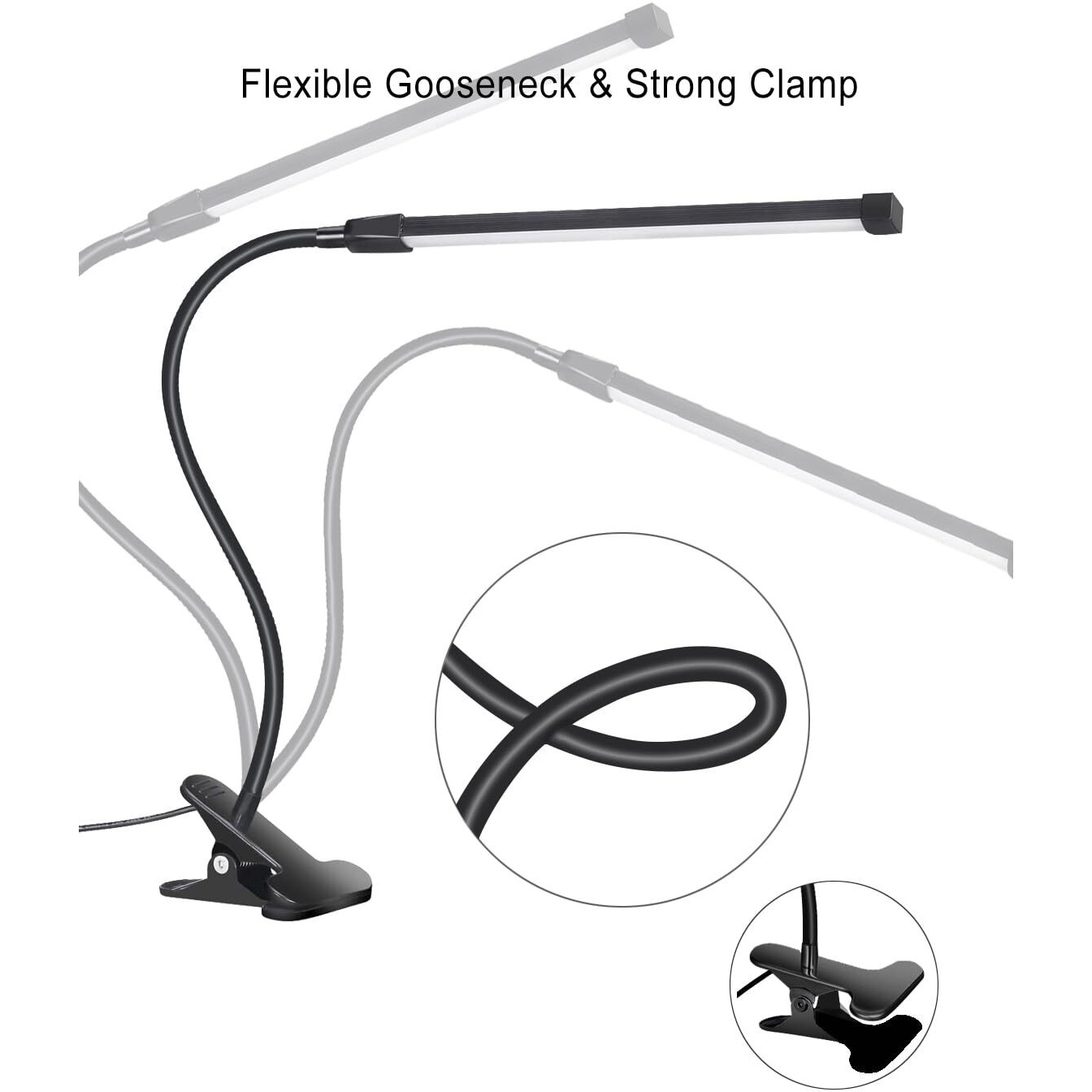 Clip On Light Small Desk Lamp With Clamp 3 Color Modes 10 Brightness Dimmable Reading Light Gooseneck Lamp For Nail Office Bed Headboard Workbench Music Stand College Dorm Room Easel Light(Black)