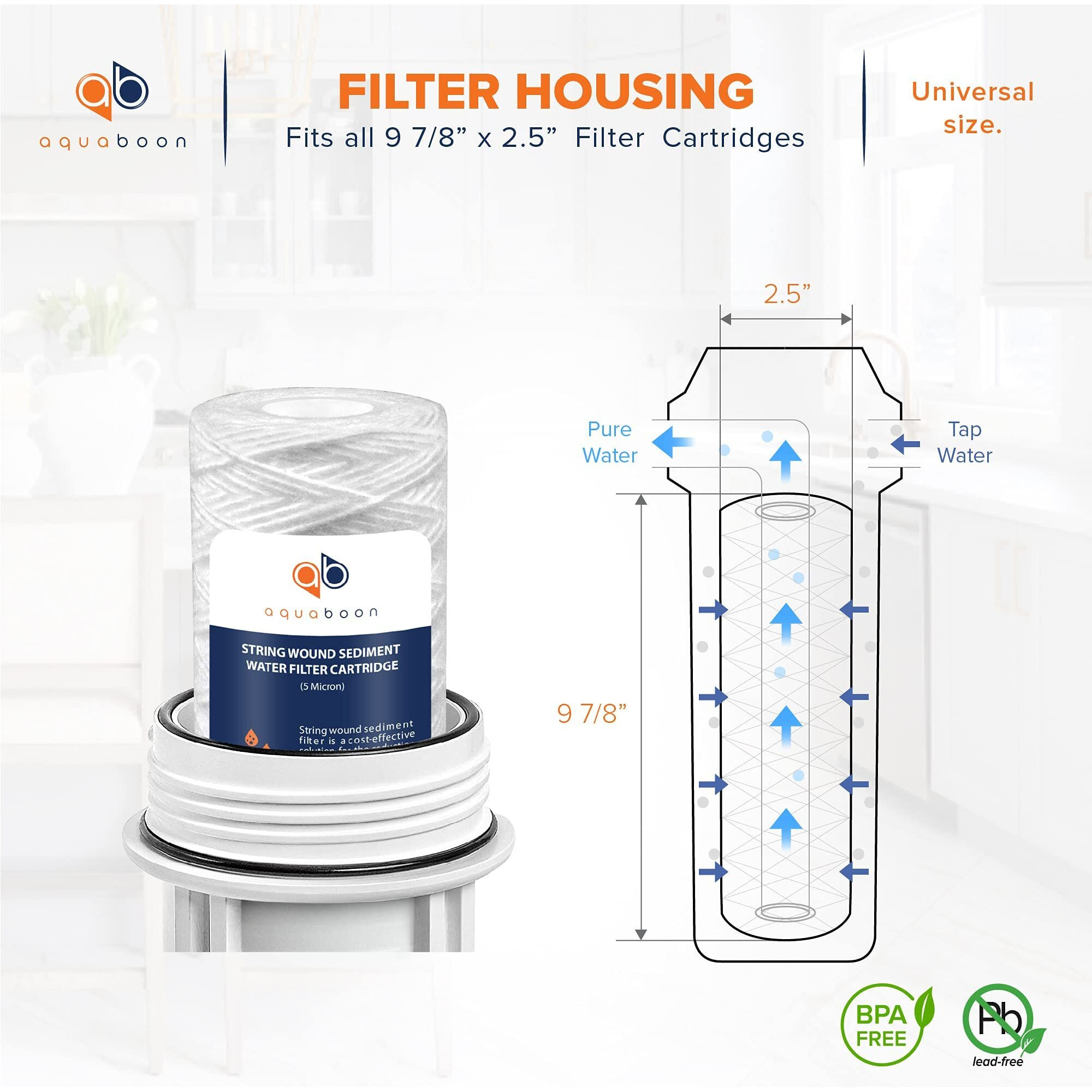 Aquaboon 5 Micron 10 X 2.5 Whole House String Wound Water Filter Cartridge Replacement For Well Filter Compatible With Whkf-Whsw, Culligan P5, 6-Pack