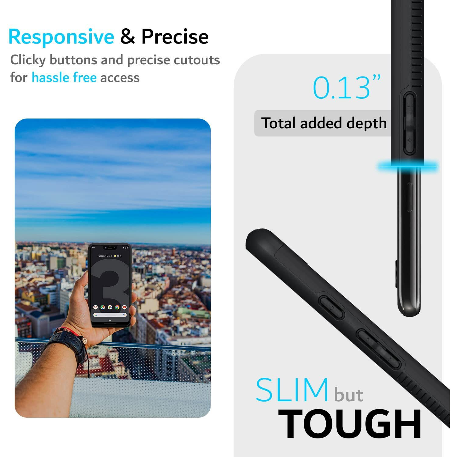 Tudia Dualshield Designed For Google Pixel 3 Xl Case (2018), [Merge] Shockproof Military Grade Raised Edge Slim Dual Layer Heavy Duty Protection - Matte Black