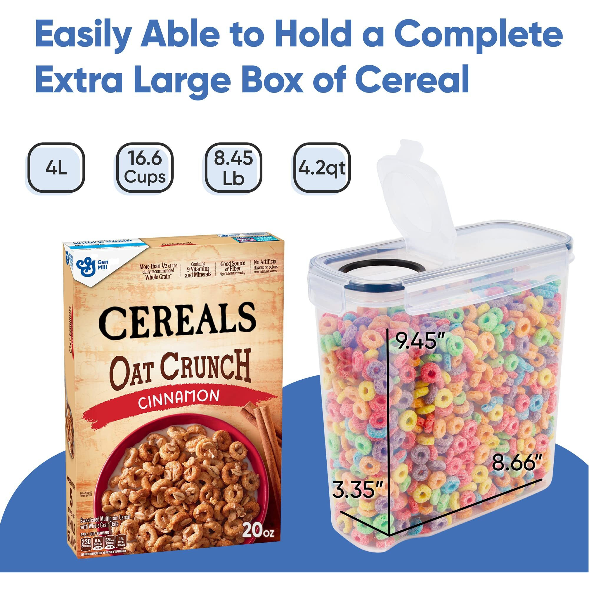 Cereal Containers Storage Set Large (4L,135.2 Oz), Airtight Food Storage Containers For Kitchen & Pantry Organization, Cereal Storage Container Set For Crunchiness, Bpa Free Dispenser Keepers (4)
