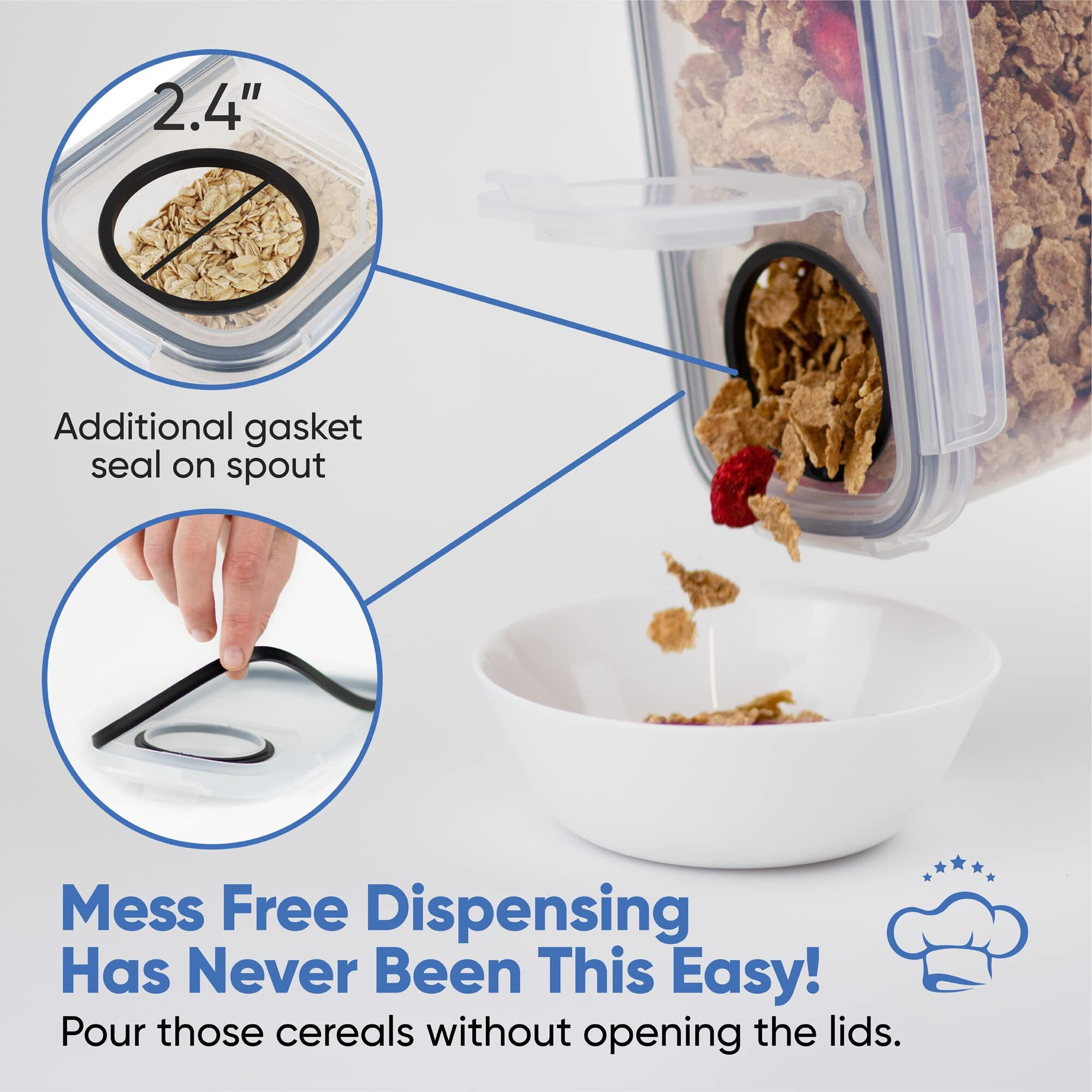 Cereal Containers Storage Set Large (4L,135.2 Oz), Airtight Food Storage Containers For Kitchen & Pantry Organization, Cereal Storage Container Set For Crunchiness, Bpa Free Dispenser Keepers (4)