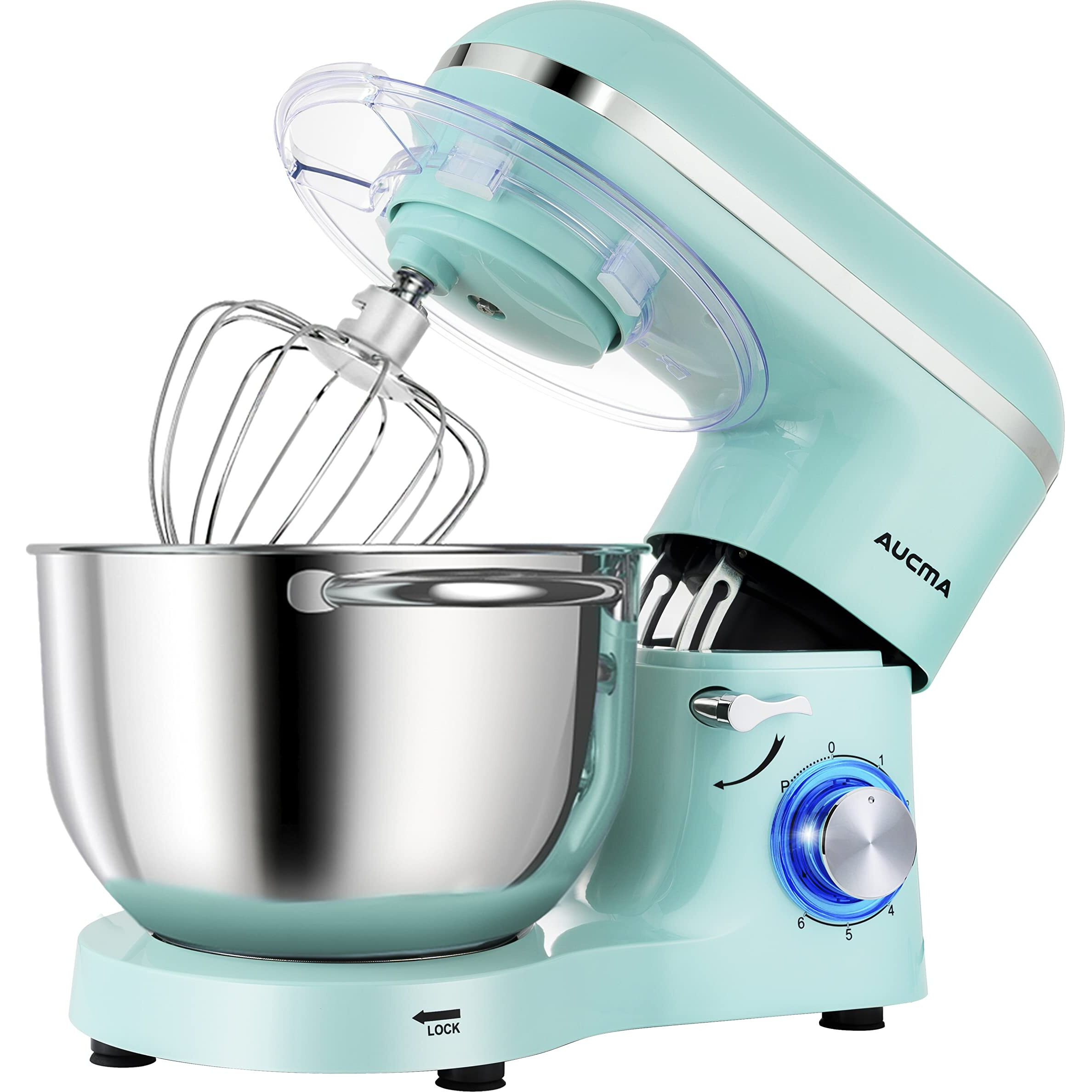 Aucma Stand Mixer,6.5-Qt 660W 6-Speed Tilt-Head Food Mixer, Kitchen Electric Mixer With Dough Hook, Wire Whip & Beater (6.5Qt, Blue)
