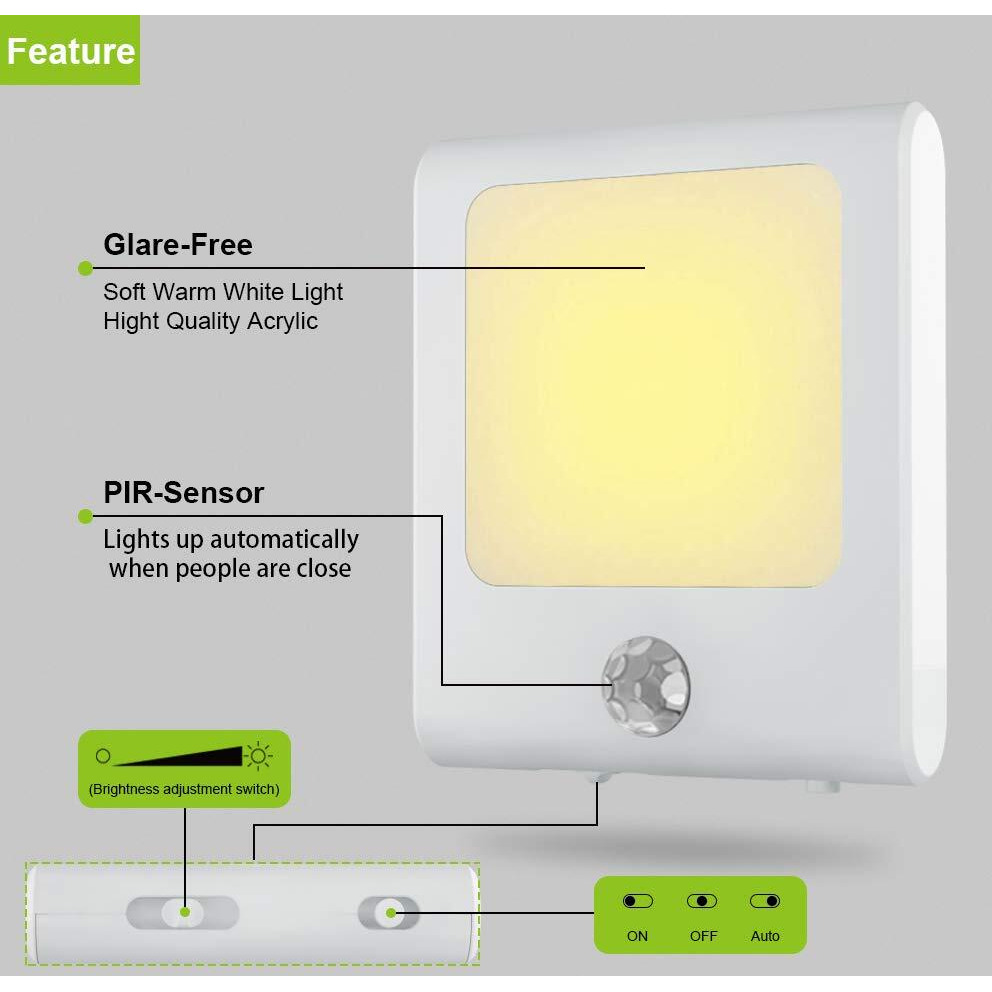 Maz-Tek Plug In Motion Sensor Lights With Adjustable Brightness,Warm White Motion Activated Led Night Light For Hallway, Stair, Corridor, Kitchen, Living Room, Garage, Basement, Utility Room,2 Pack
