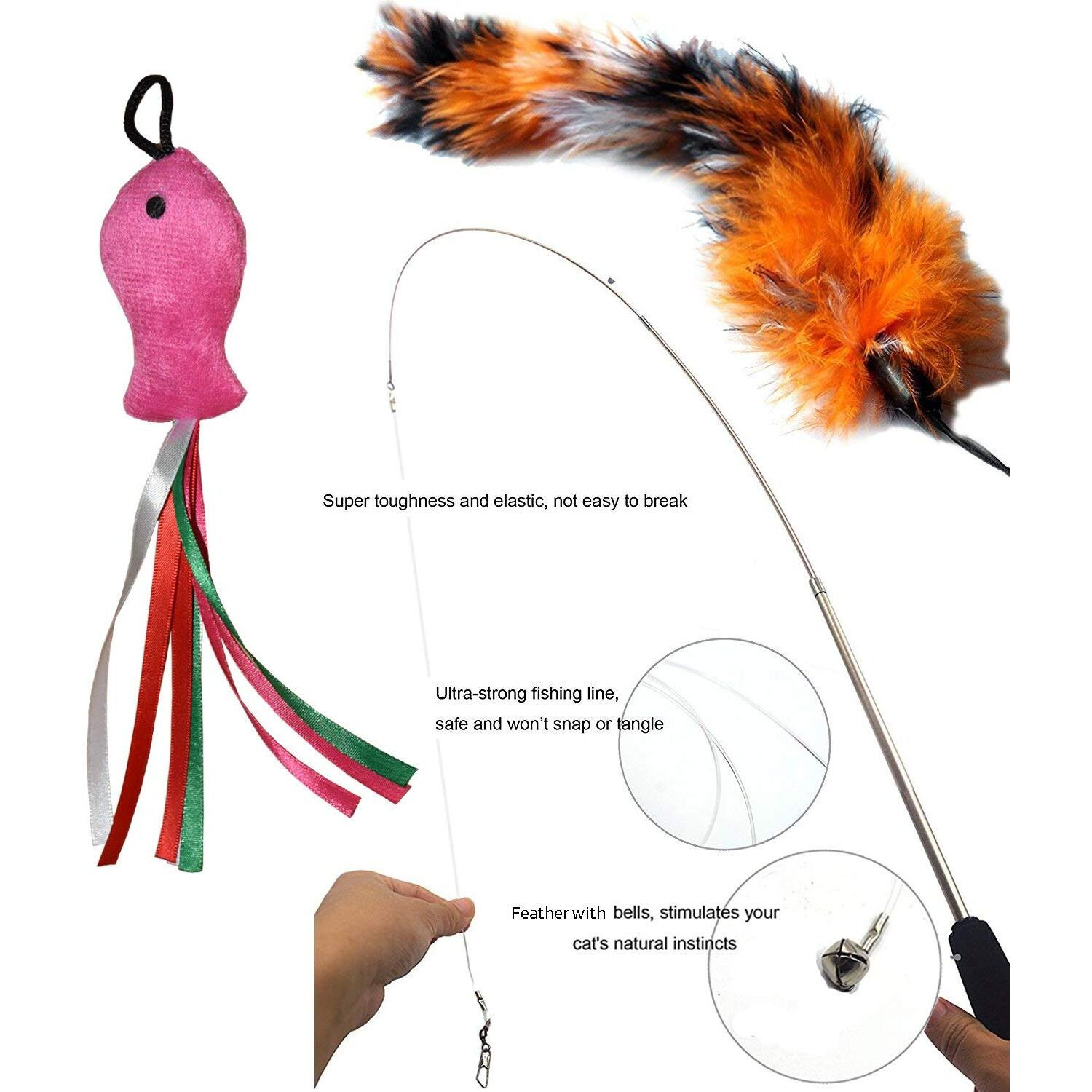Cat Toys Set, Cat Retractable Teaser Wand, Catnip Fish, Interactive Cat Feather Toy, Mylar Crincle Balls, Two Cotton Mice, Four Fluffy Mouse