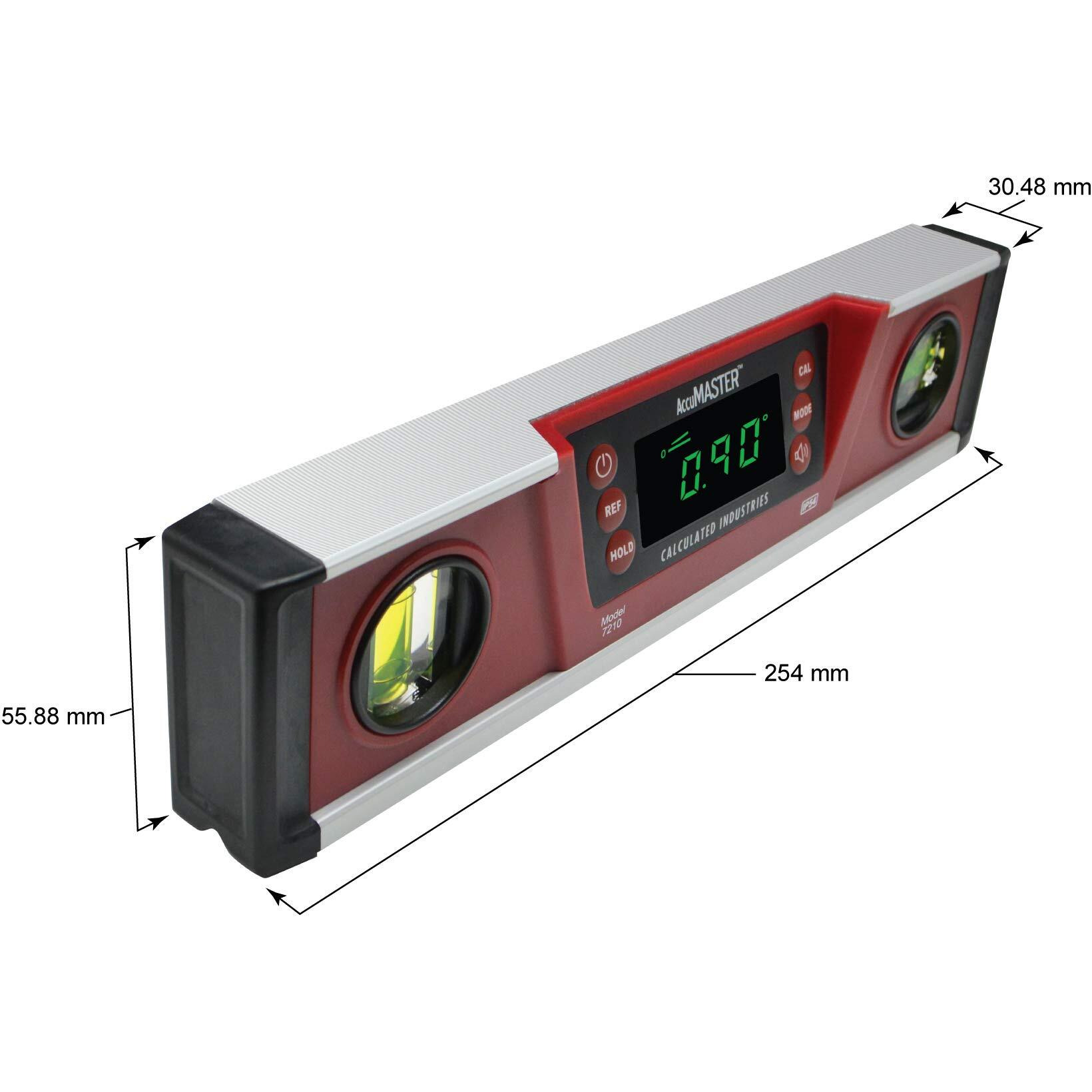 Calculated Industries 7210 Accumaster Pro Digital Torpedo Level And Protractor | 10    Inch | Neodymium Magnets | Bright Led Display | Ip54 Dust/Water Resistant, Red
