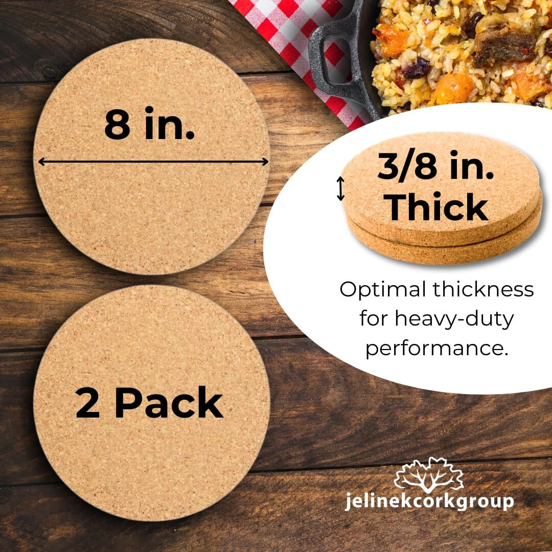 Jelinek Cork Round Trivet Hot Pad - 8 Inch (2 Pack)