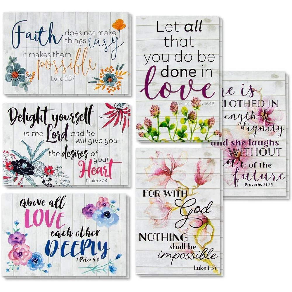Best Paper Greetings 60 Pack Christian Inspirational Cards With Envelopes, Religious Encouragement Scripture, Bible Verses (6 Floral Designs, 4X6 In)