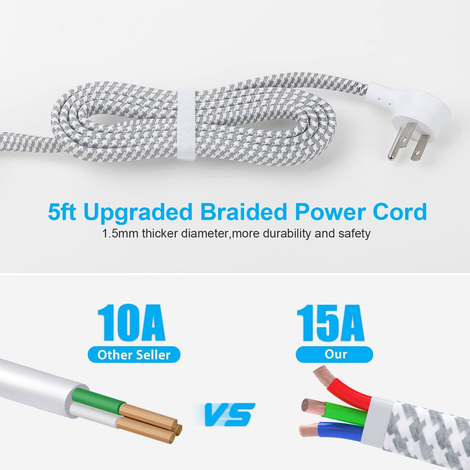 Desktop Power Strip With 3 Outlet 4 Usb Ports 4.5A, Flat Plug And 5 Ft Long Braided Extension Cords For Cruise Ship Travel Home Office, Etl Listed