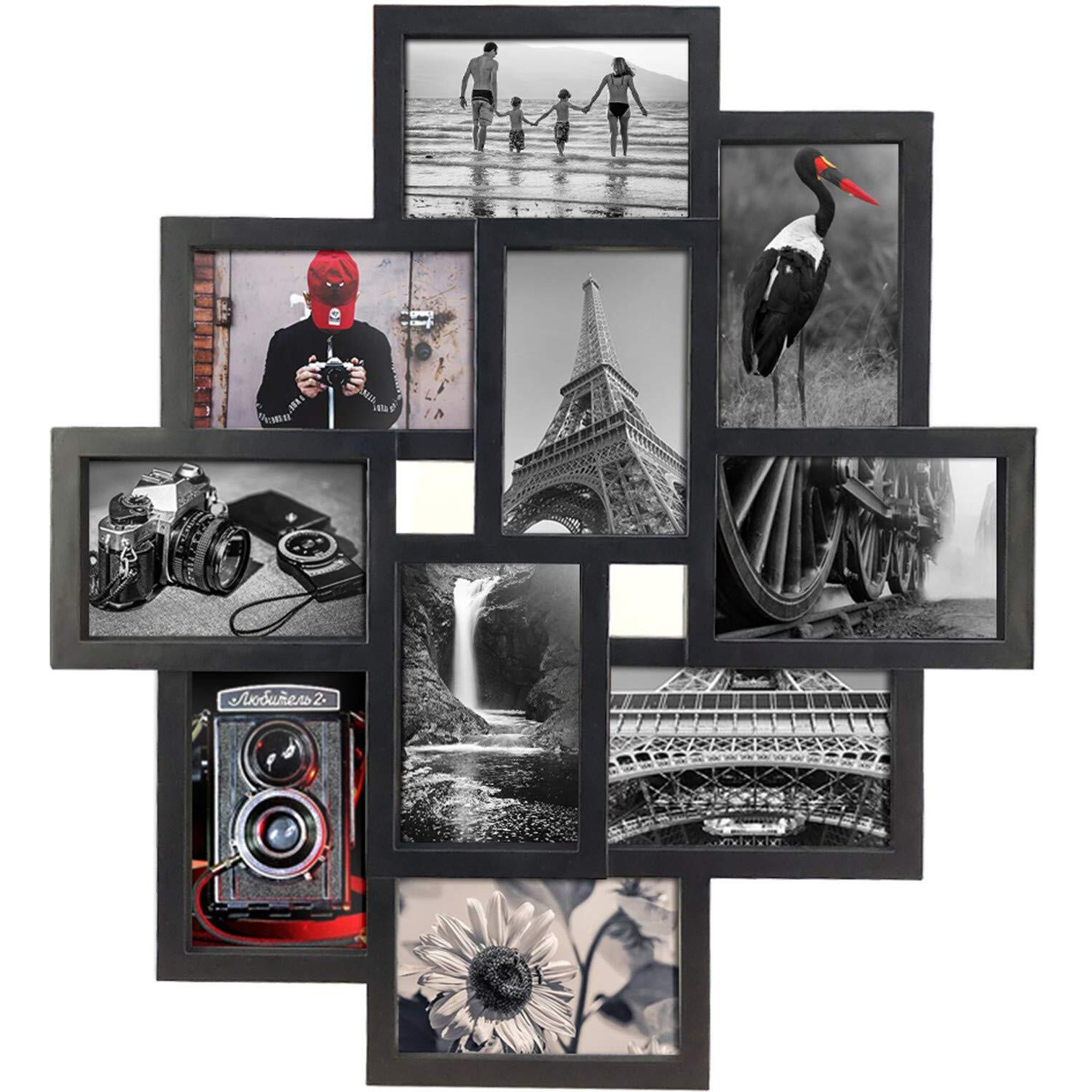 10 Opening 4X6 Black Collage Picture Frame Wall Hanging For 4 By 6 Inch Multiple Photo Frames