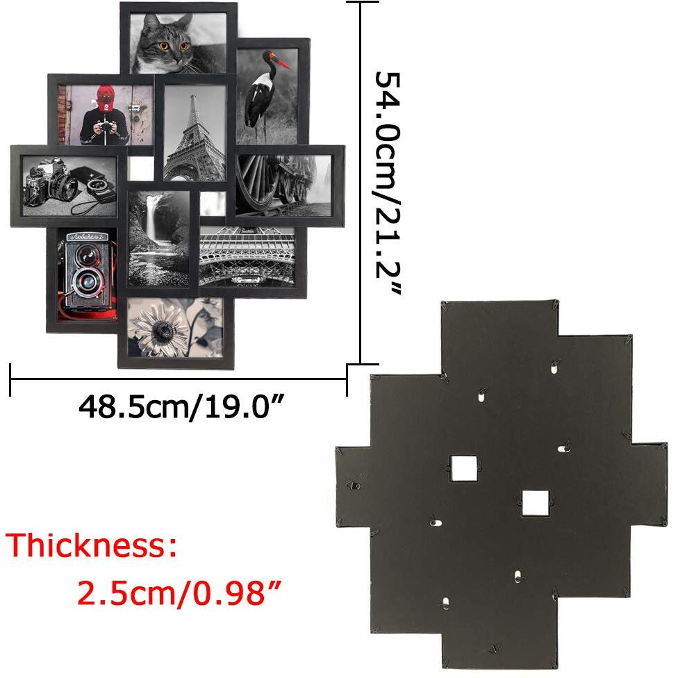 10 Opening 4X6 Black Collage Picture Frame Wall Hanging For 4 By 6 Inch Multiple Photo Frames
