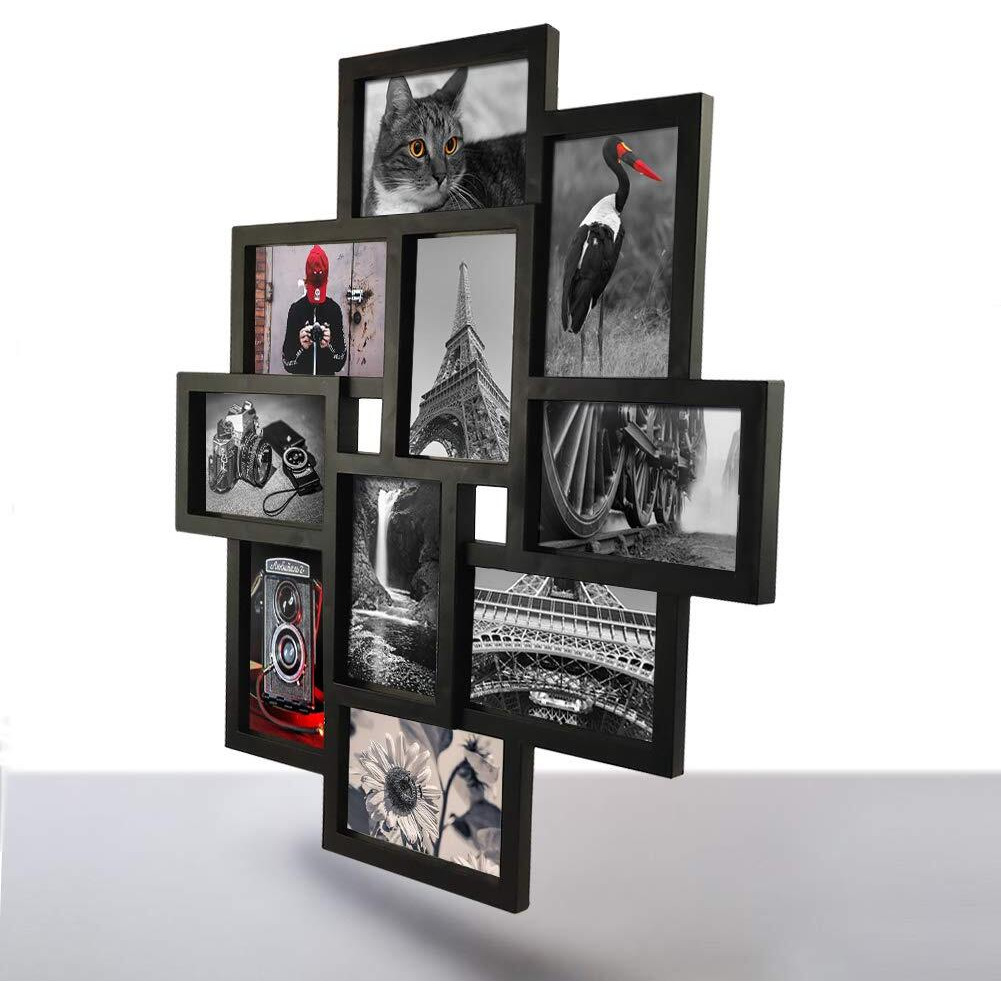 10 Opening 4X6 Black Collage Picture Frame Wall Hanging For 4 By 6 Inch Multiple Photo Frames