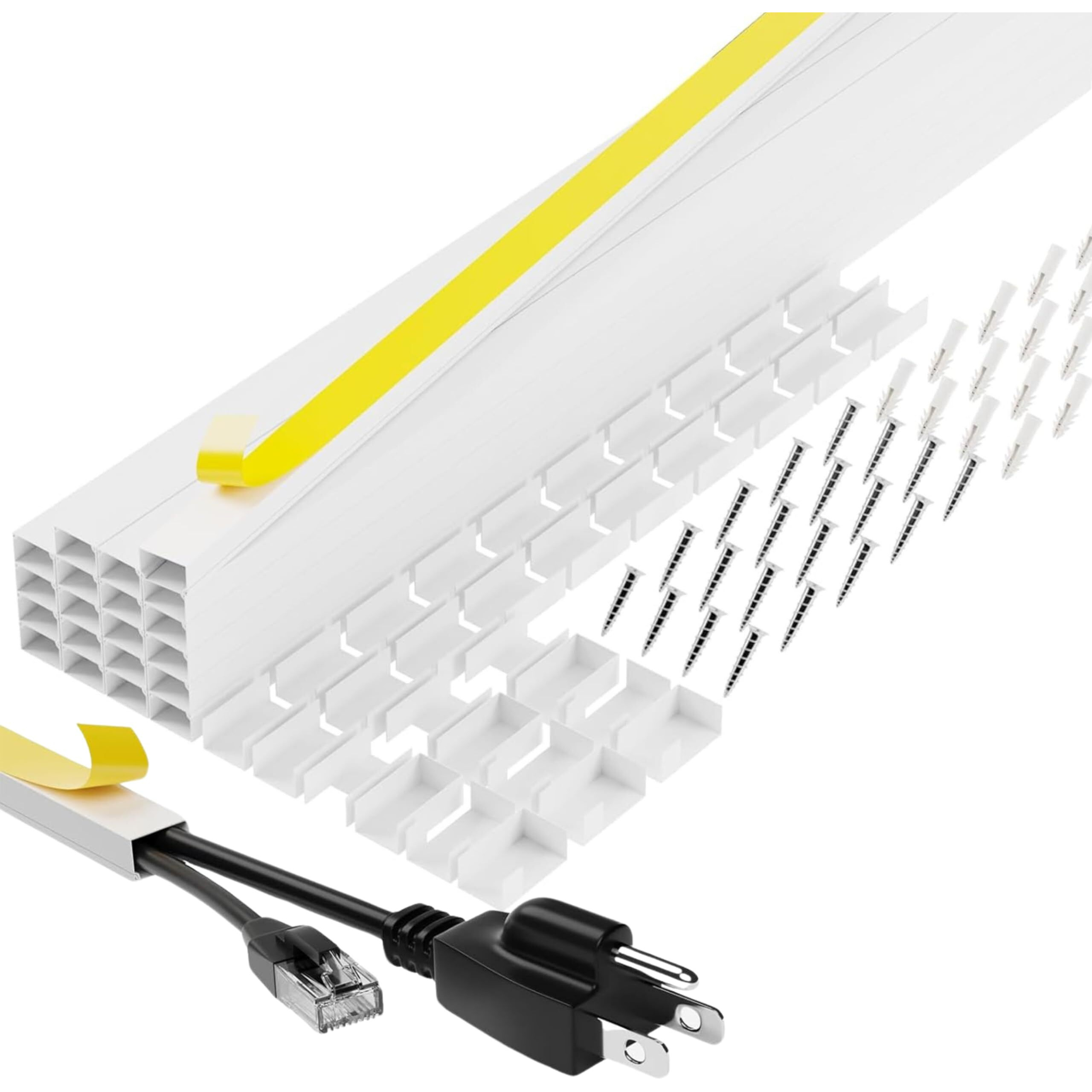 A+ Electric 315"" Cord Cover And 24 Pcs Fittings For Max 2 Cables Cable Raceway Cable Concealer Cord Management Kit Wire Cord Hider For 1 Or 2 Cable Organizer On Wall Paintable Self Adhesive Channel