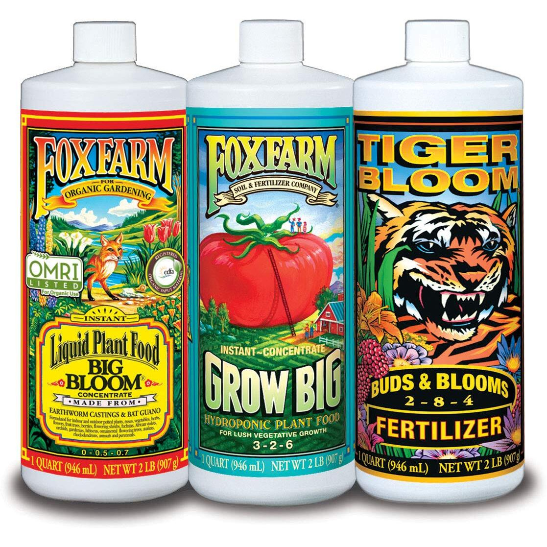 Foxfarm Fx14050 Big Bloom, Grow Big & Tiger Bloom Liquid Fertilizer Nutrient Trio Hydro-Formula, 3/32-Ounce Bottles, Black