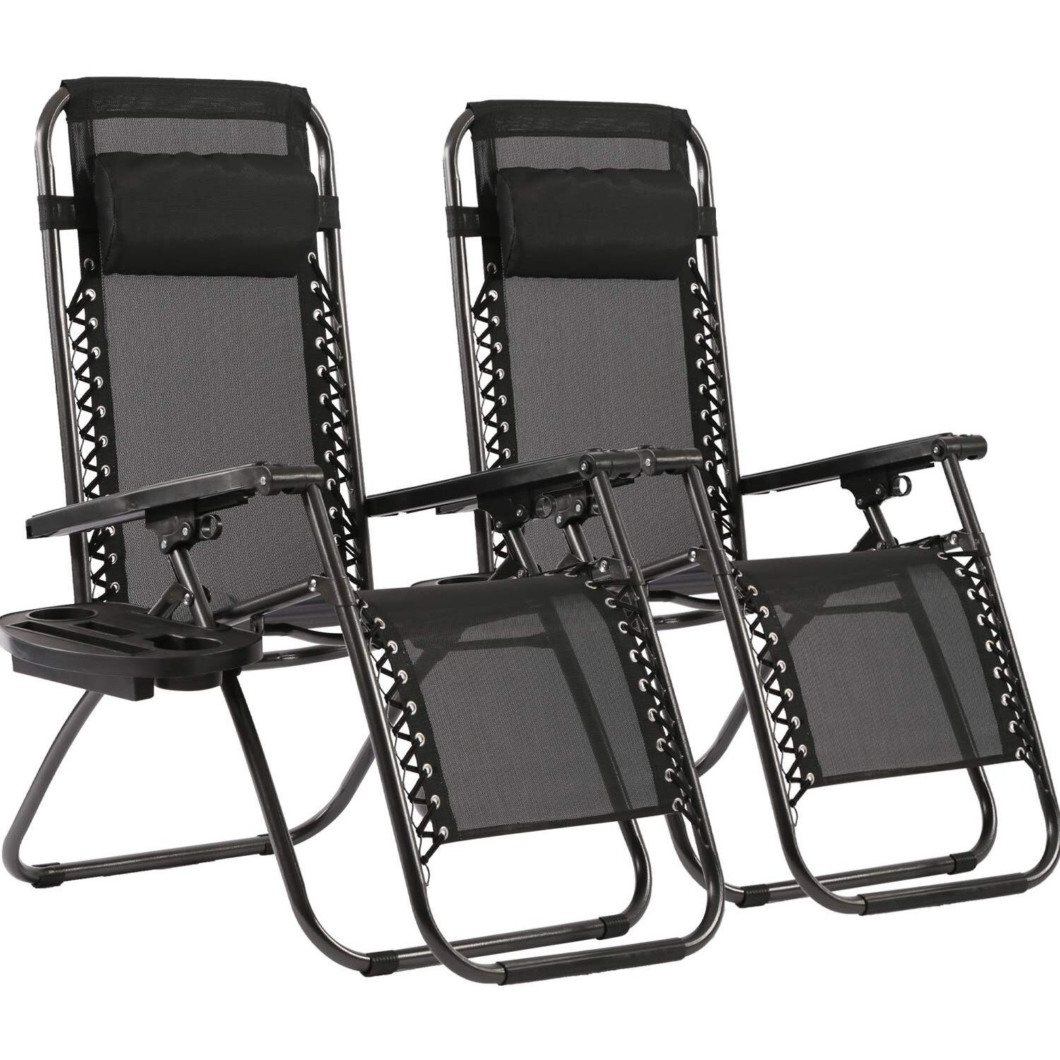 Fdw Zero Gravity Lawn Lounge Chairs Set Of 2 With Pillow And Cup Holder - Adjustable Reclining Folding Outdoor Chairs For Deck, Beach, Yard