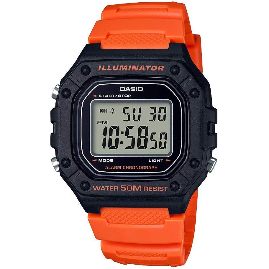Casio Men's Classic Stainless Steel Quartz Watch With Resin Strap, Orange, 21.1 (Model W-218H-4B2Vcf, Orange/Black