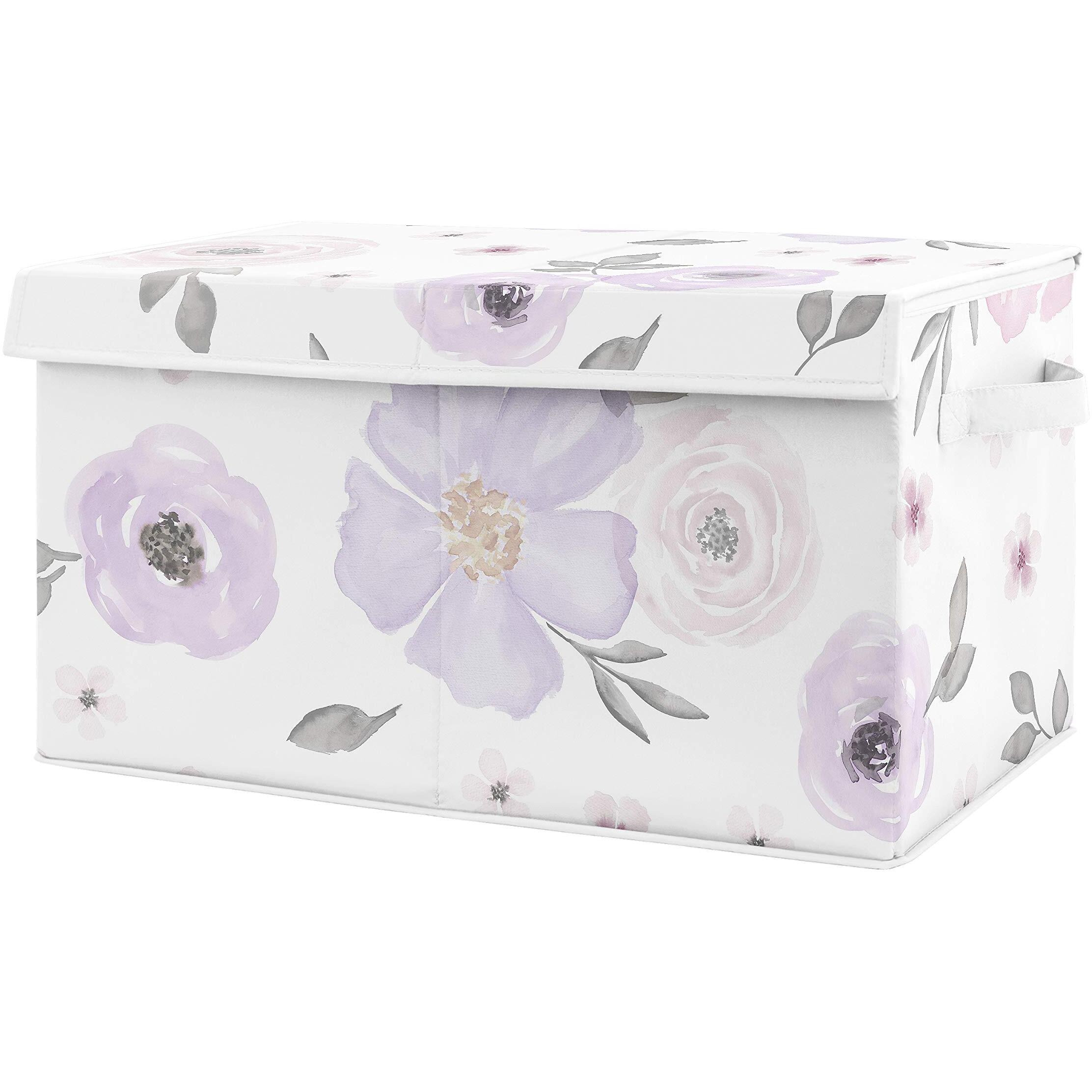 Sweet Jojo Designs Purple Watercolor Floral Girl Small Fabric Toy Bin Storage Box Chest For Baby Nursery Or Kids Room - Lavender, Pink And Grey Shabby Chic Rose Flower