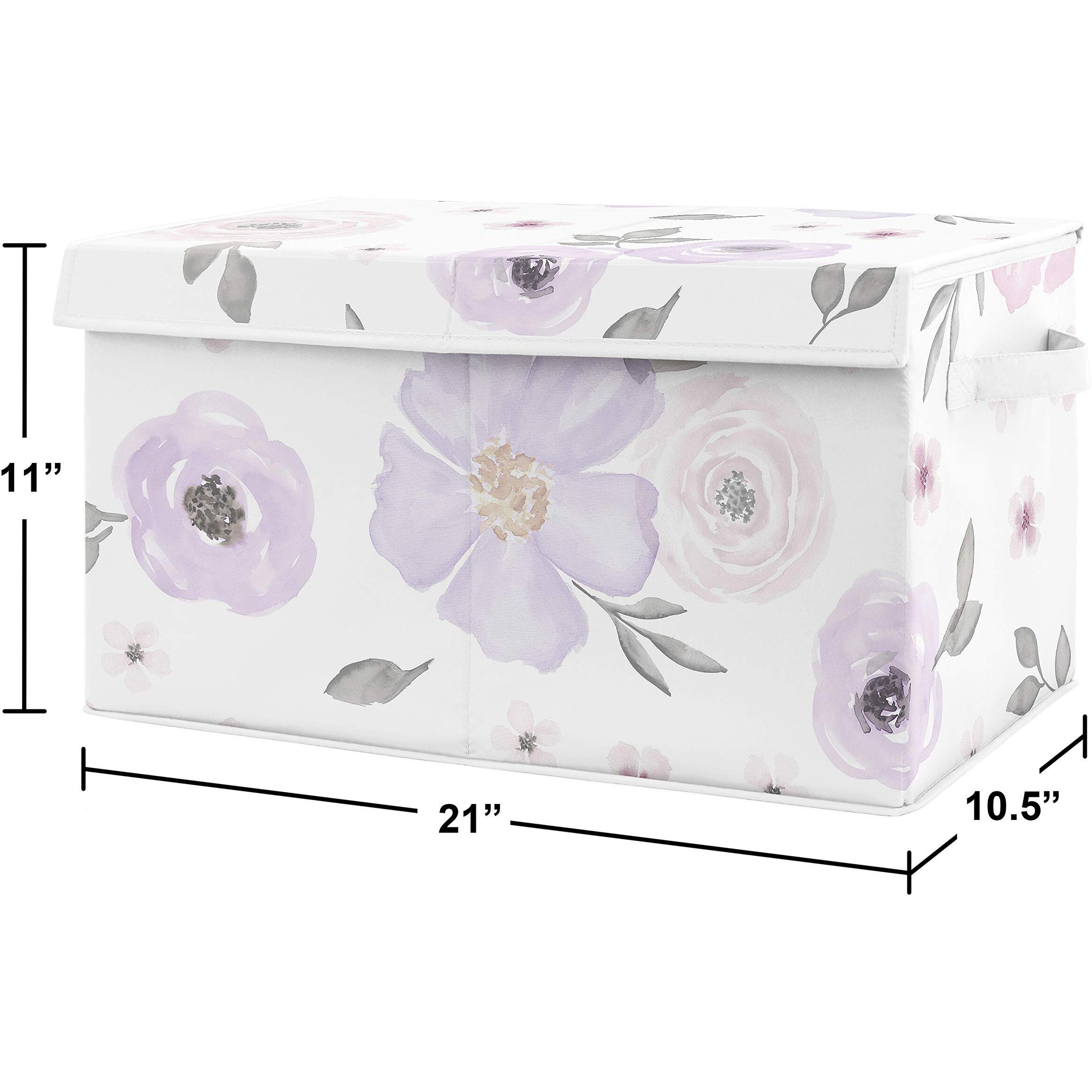 Sweet Jojo Designs Purple Watercolor Floral Girl Small Fabric Toy Bin Storage Box Chest For Baby Nursery Or Kids Room - Lavender, Pink And Grey Shabby Chic Rose Flower