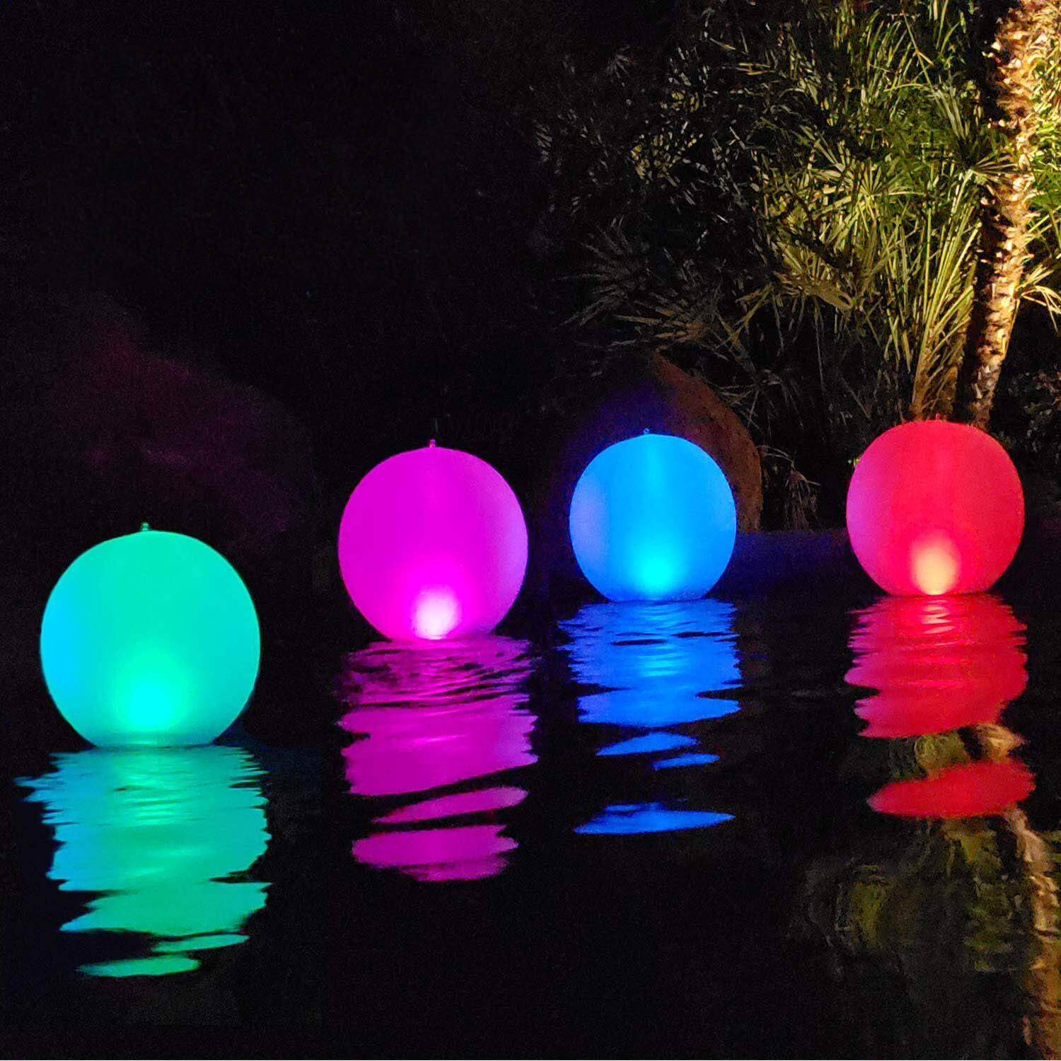 Rukars Floating Ball Pool Light Solar Powered 4 Pcs, 14 Inch Inflatable Hangable Ip68 Waterproof Rechargeable Color Changing Led Glow Globe Pool