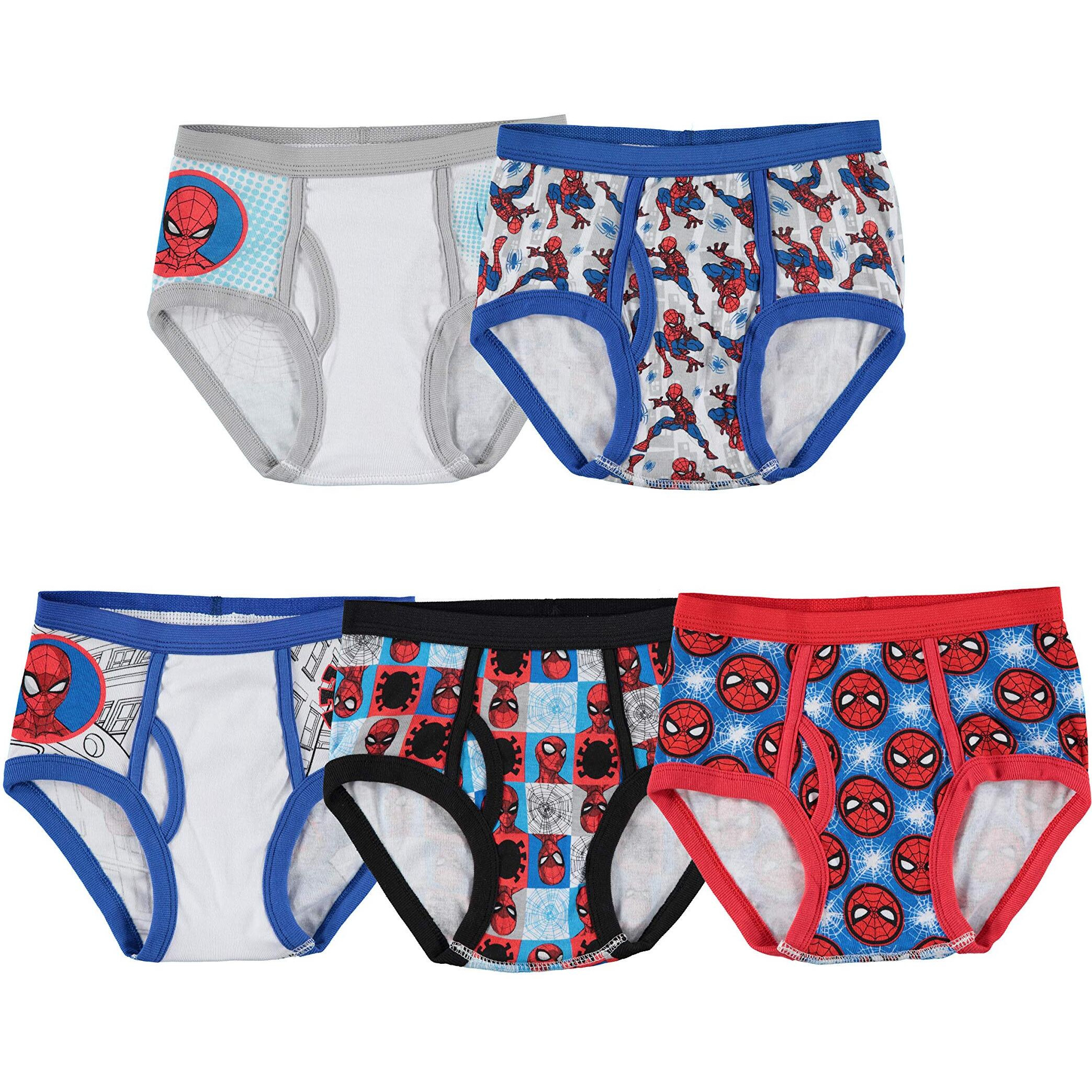 Spiderman Boys' Little 100% Combed Cotton Brief Multipacks With Multiple Print Choices Available In Sizes 4, 6, 8, 10, And 12, 5-Pack