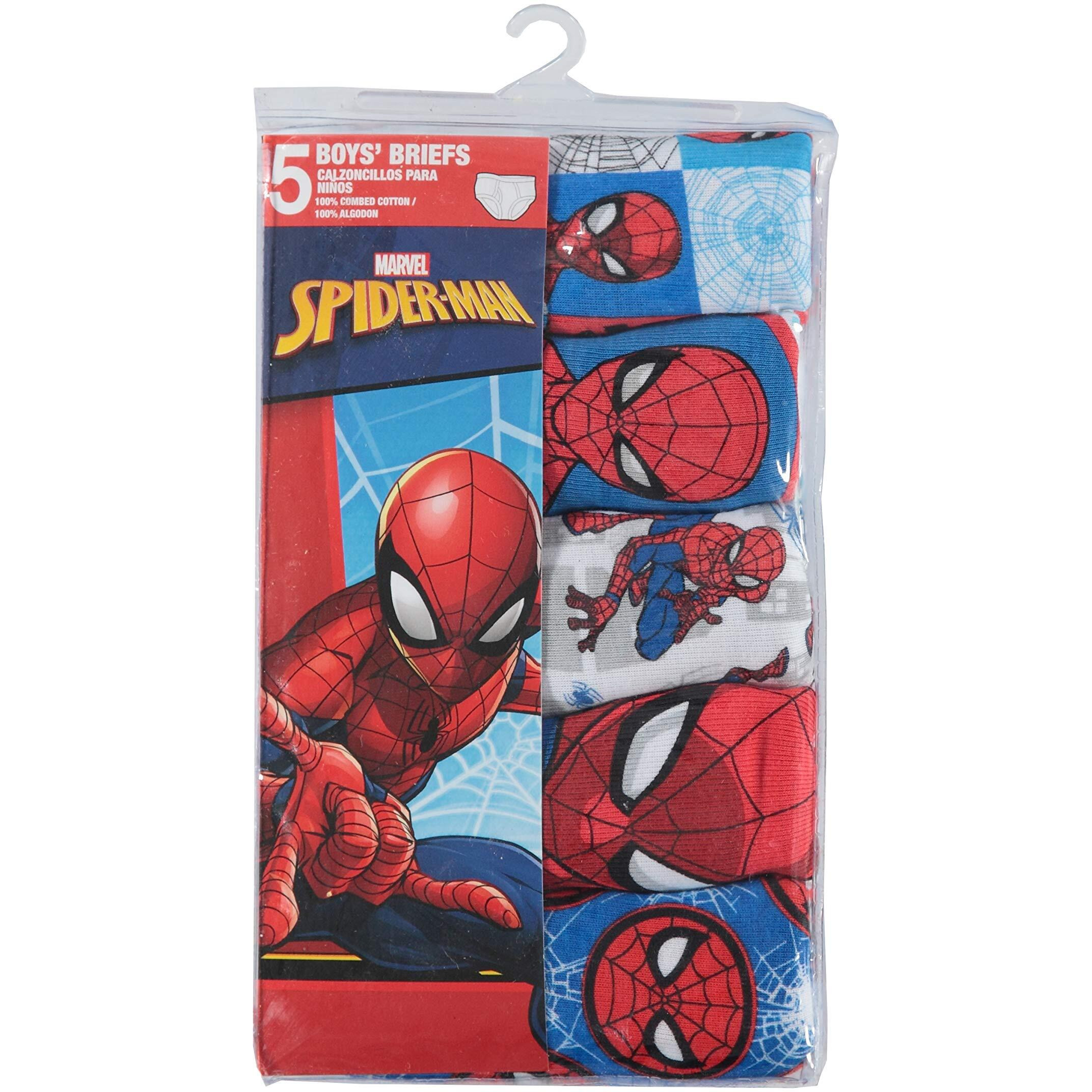 Spiderman Boys' Little 100% Combed Cotton Brief Multipacks With Multiple Print Choices Available In Sizes 4, 6, 8, 10, And 12, 5-Pack