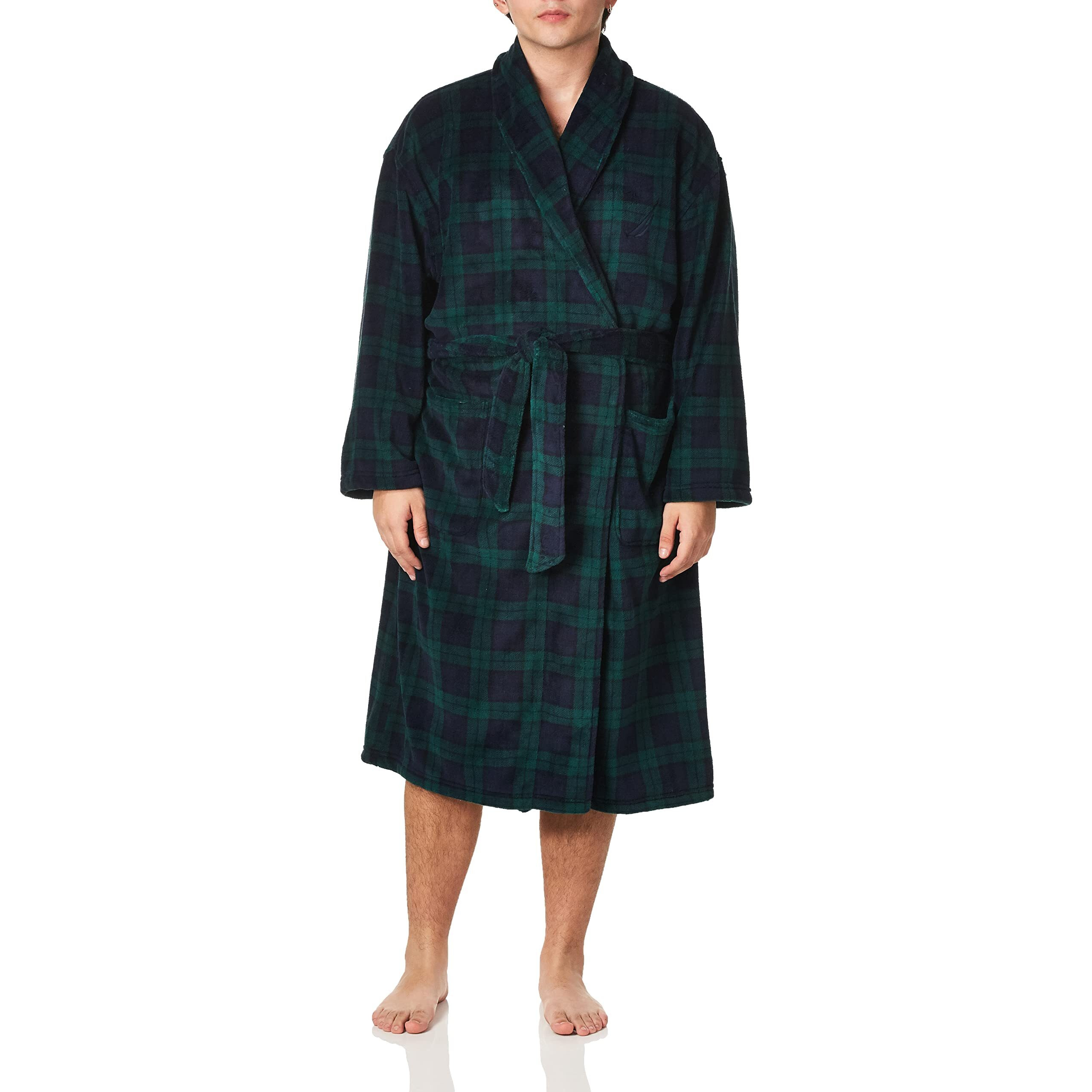 Nautica Men's Long Sleeve Cozy Soft Plush Shawl Collar Robe, Maritime Navy, One Size