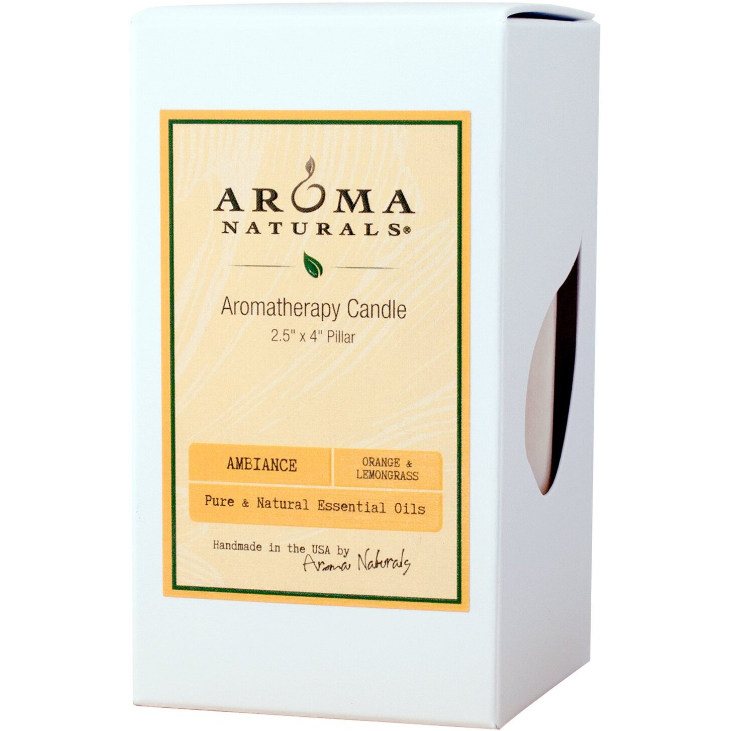 Aroma Naturals Essential Oil Orange And Lemongrass Scented Pillar Candle, Ambiance, 2.5 Inch X 4 Inch, Yellow