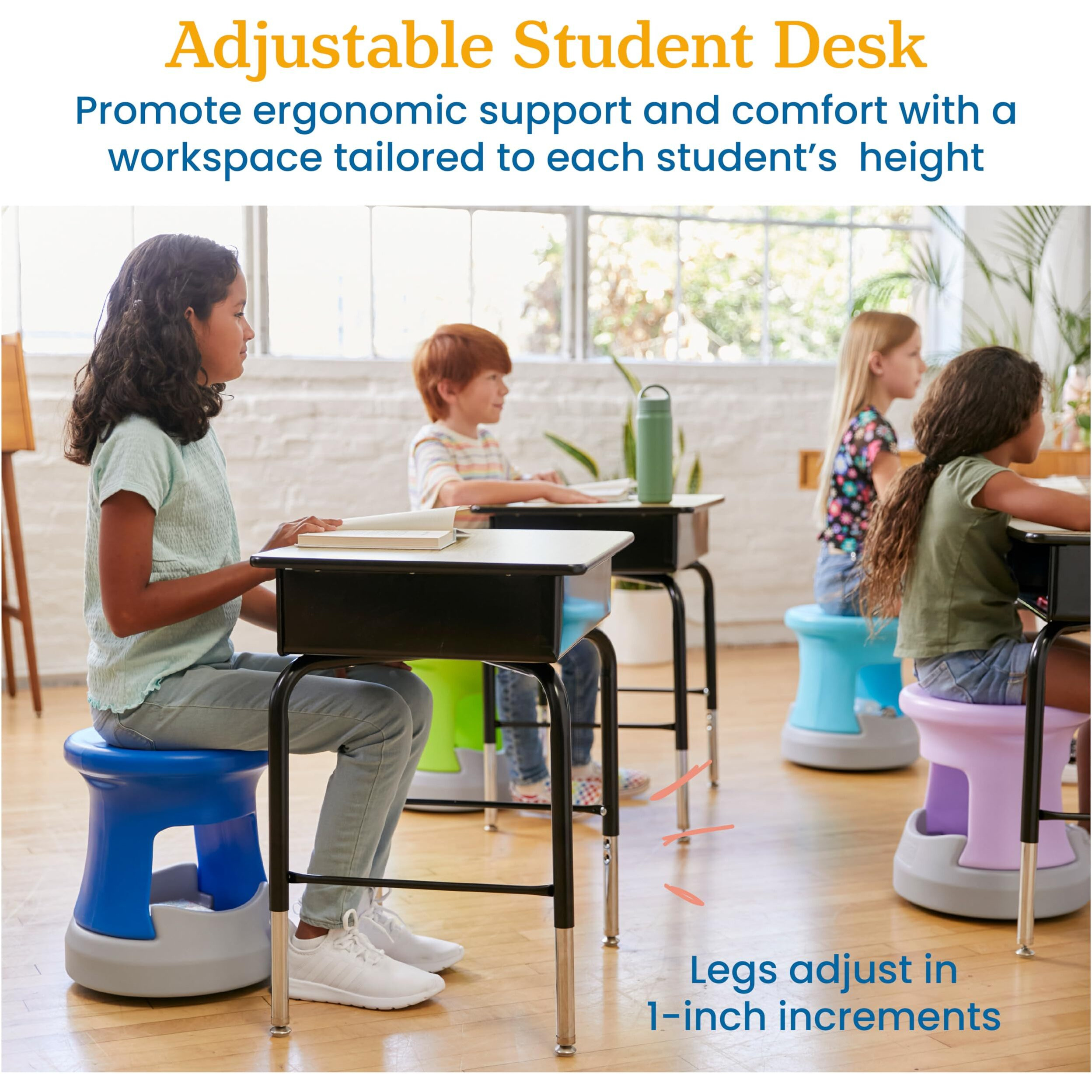 Ecr4Kids Open Front Desk With Metal Storage Book Box, Adjustable, Classroom Furniture, Maple/Black