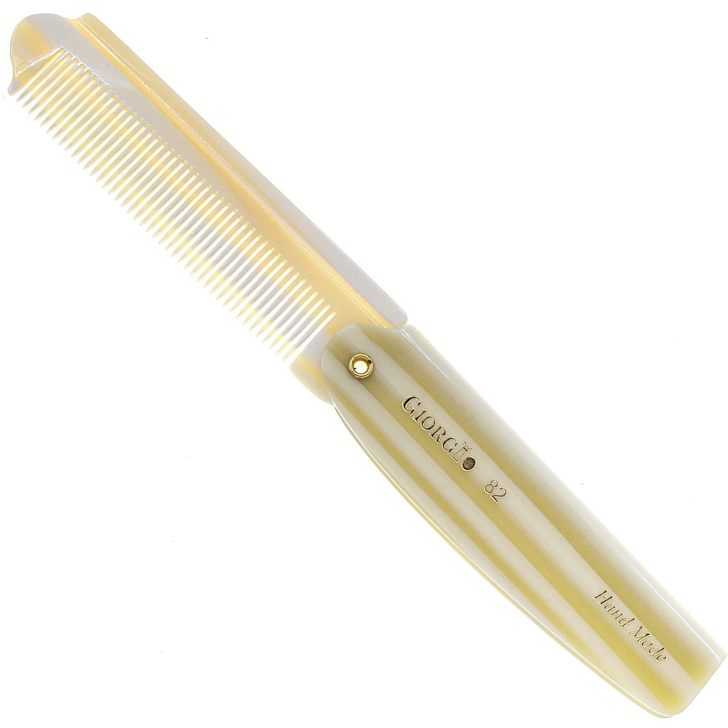 Giorgio G82 Ivy 4 Inch Handmade Folding Pocket Comb For Men, Fine Tooth Hair Comb Straightener For Everyday Grooming Styling Hair, Beard Or Mustache, Use Dry Or With Balms, Saw Cut Hand Polished