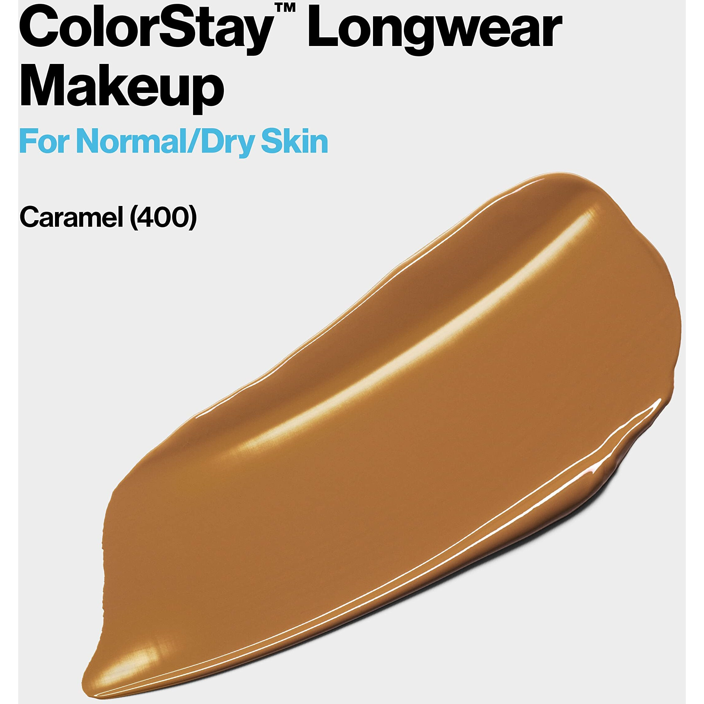 Revlon Liquid Foundation, Colorstay Face Makeup For Normal And Dry Skin, Spf 20, Longwear Medium-Full Coverage With Matte Finish, Oil Free, 400 Caramel, 1.0 Oz