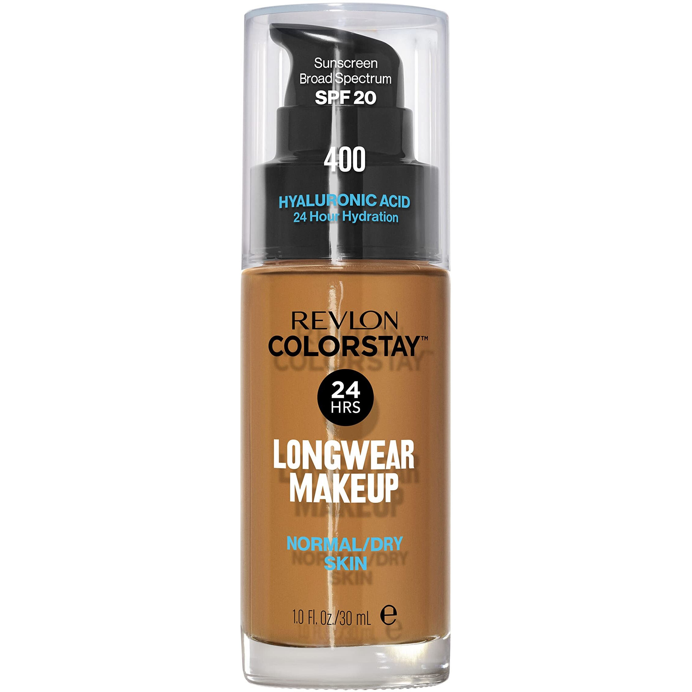 Revlon Liquid Foundation, Colorstay Face Makeup For Normal And Dry Skin, Spf 20, Longwear Medium-Full Coverage With Matte Finish, Oil Free, 400 Caramel, 1.0 Oz