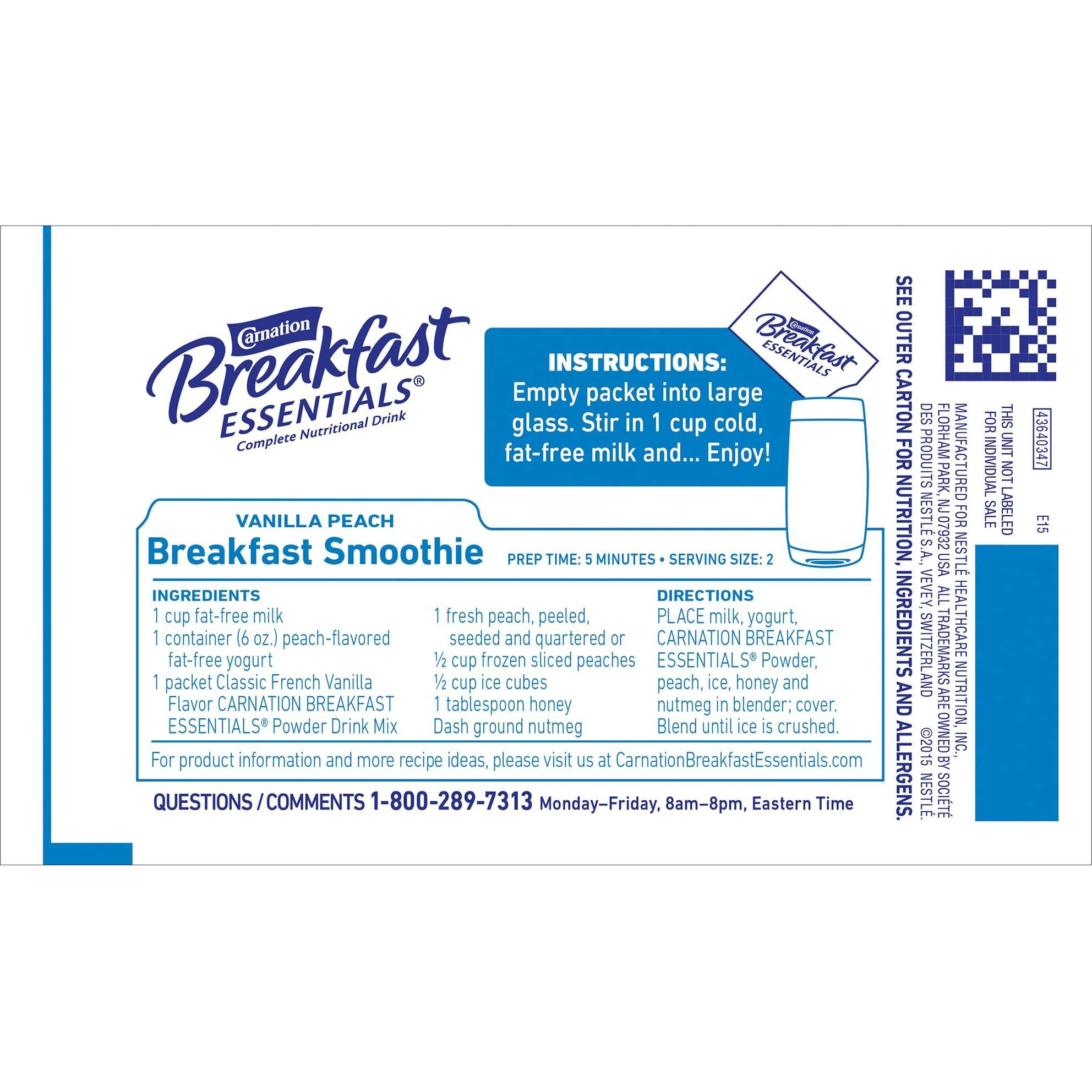 Nestle Carnation Breakfast Essentials Complete Nutritional Drink Vanilla 1.26 Oz. Packet 10 Ct