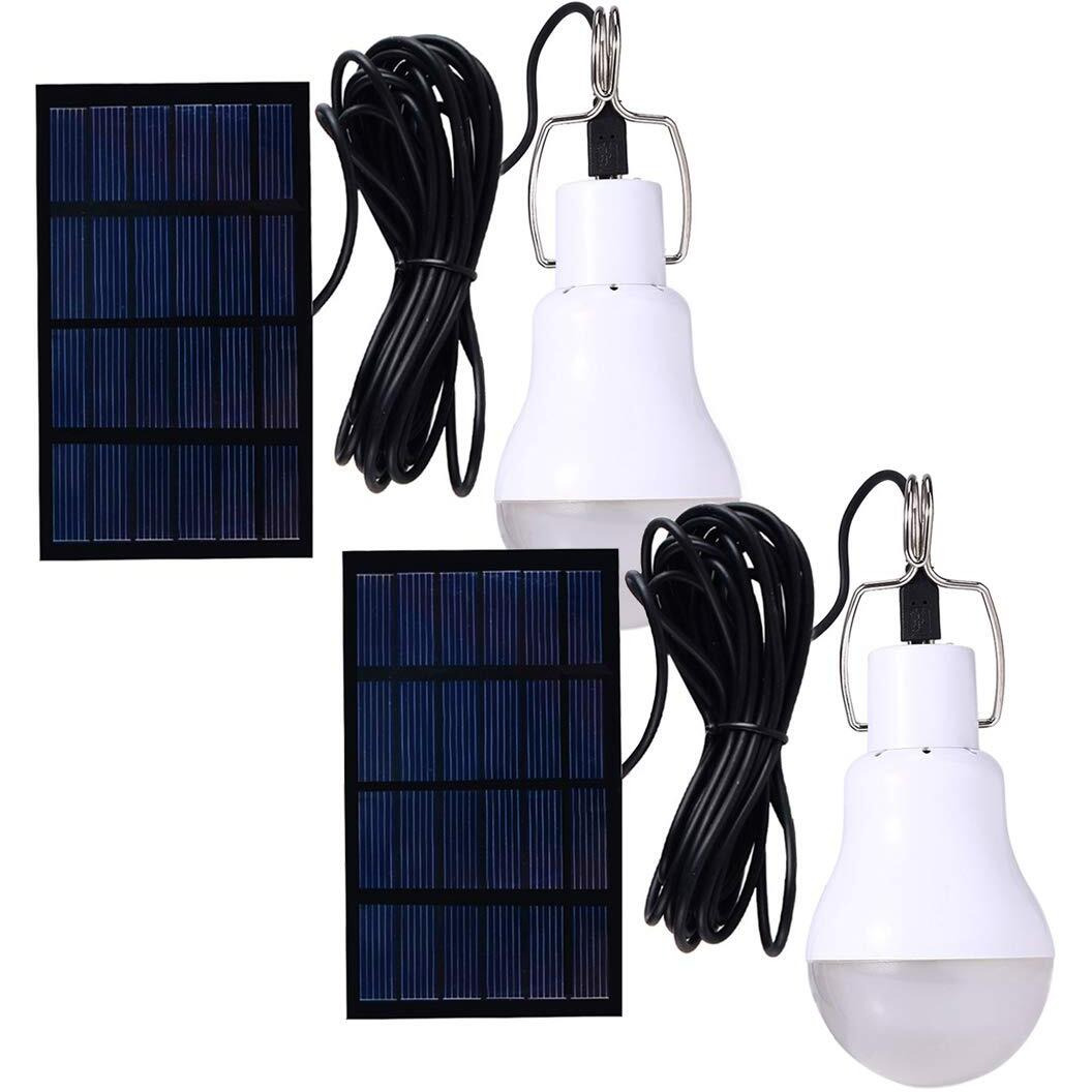 Abzxt Solar Powered Lamp Portable Led Bulb Lights Solar Energy Panel Led Lighting For Camp Tent Night Fishing Emergency Lights Flash 350Lm(Pack Of 2)