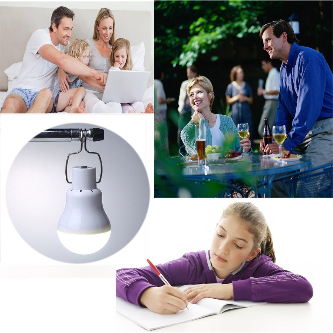 Abzxt Solar Powered Lamp Portable Led Bulb Lights Solar Energy Panel Led Lighting For Camp Tent Night Fishing Emergency Lights Flash 350Lm(Pack Of 2)