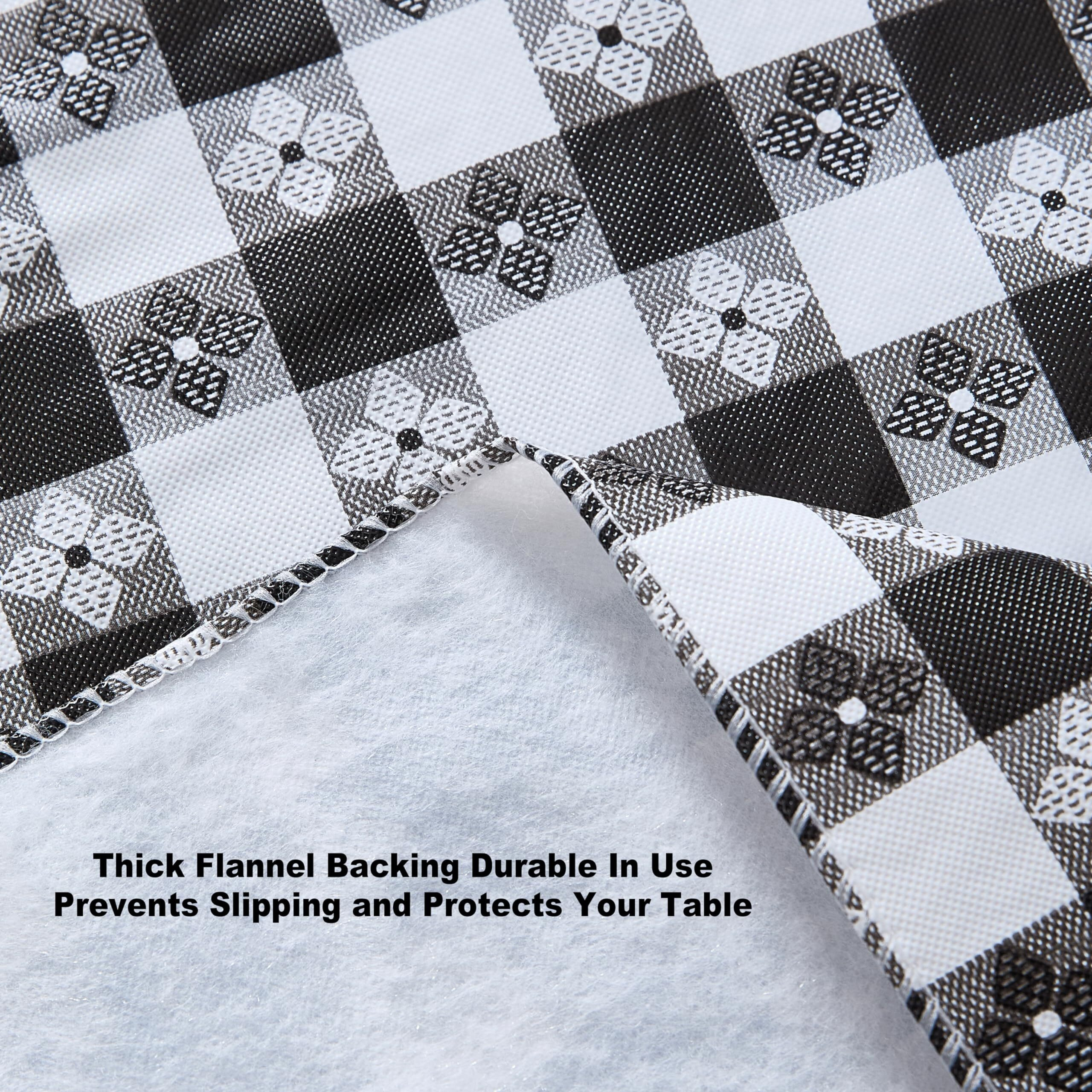 Newbridge 60 X 84 Inch Rectangle Vinyl Tablecloth With Flannel Backing, Bistro Tavern Check, Caf   Checkered Indoor Outdoor Vinyl Table Cover For Picnic, Barbecue And Patio Dining, Black