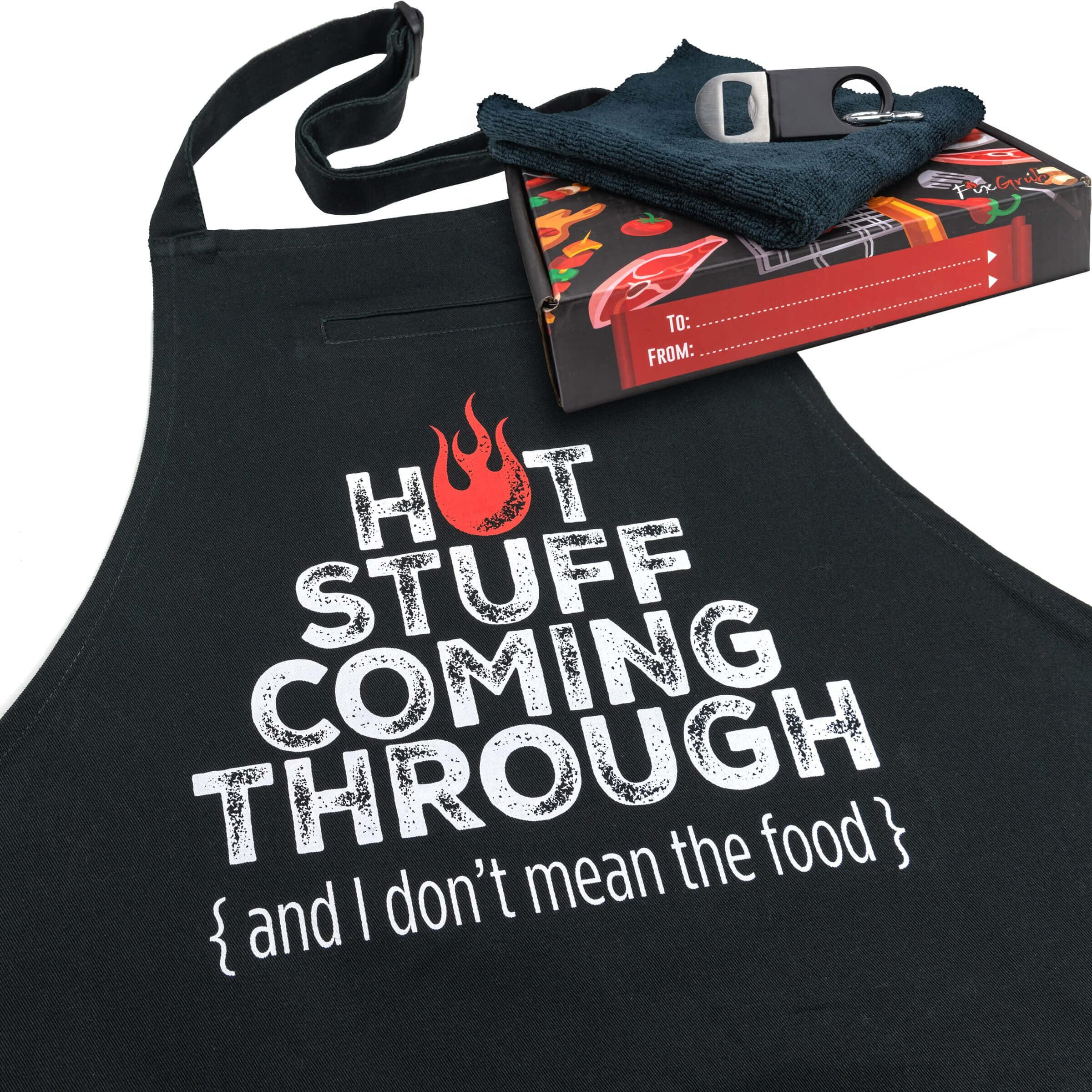 Fixgrub Chefs Apron, Grill Apron, Funny Aprons For Men And Women, Bbq Apron, 3 Pockets, Bottle Opener, Towel And Gift Box Included