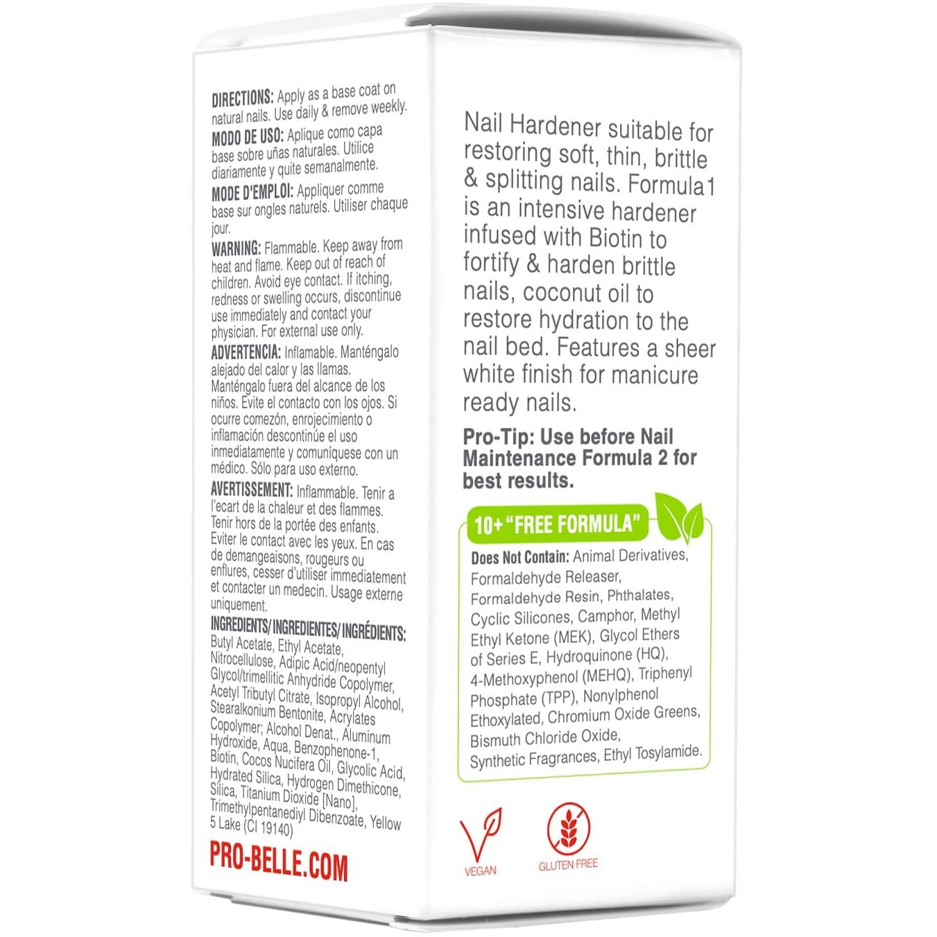 Probelle Nail Hardener Formula 1 - Repair Damaged Nails, Extra Strong Nail Growth Treatment For Brittle Nails, Grows And Restores Soft, Weak Nails, Aids Splitting, Breaking, Peeling Nails, Sheer White