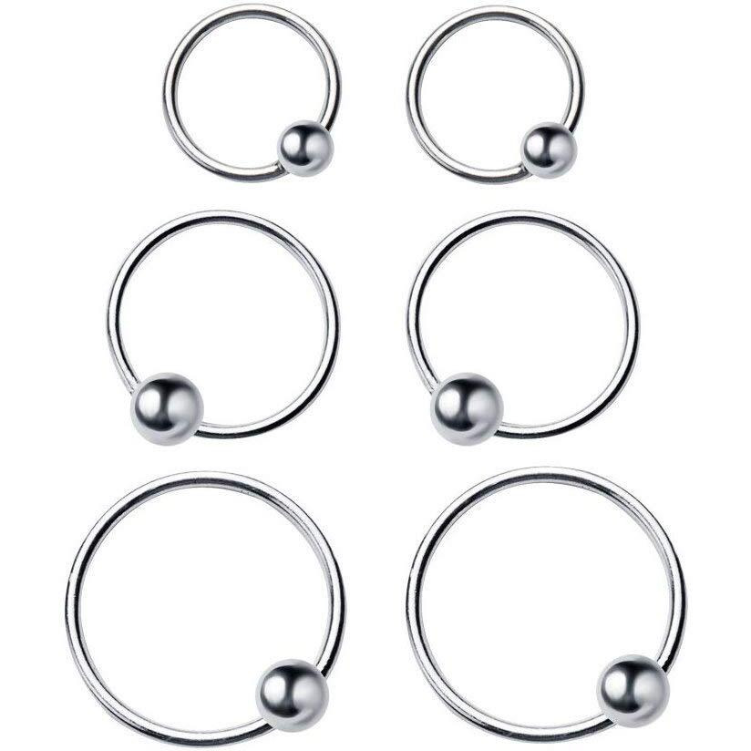 20G Sterling Silver Ball Bead Sleeper Small Hoop Earrings Tragus Cartilage Nose Rings Septum Piercing Huggie Hoops (3Pairs 8/10/12Mm)