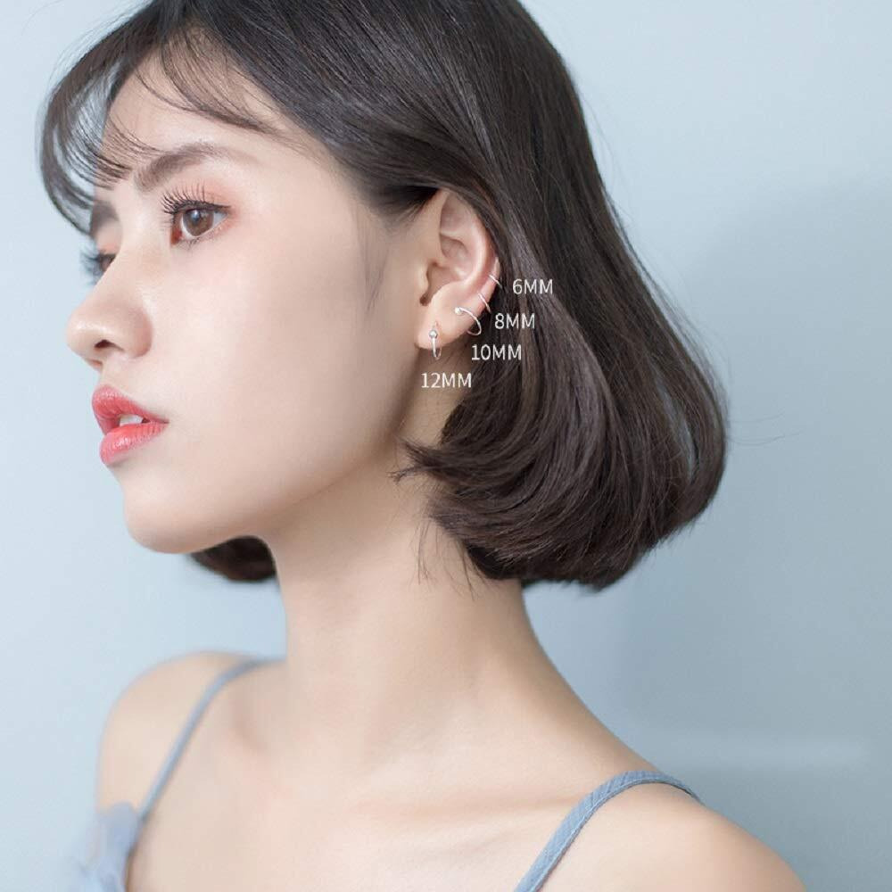 20G Sterling Silver Ball Bead Sleeper Small Hoop Earrings Tragus Cartilage Nose Rings Septum Piercing Huggie Hoops (3Pairs 8/10/12Mm)