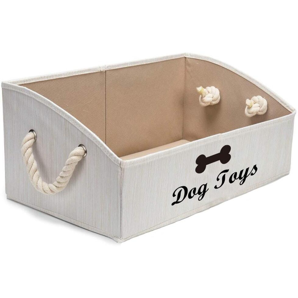 Geyecete Large Dog Toys Storage Bins-Foldable Fabric Trapezoid Organizer Boxes With Weave Rope Handle,Collapsible Basket For Shelves,Dog Apparel(Beige-Dog)