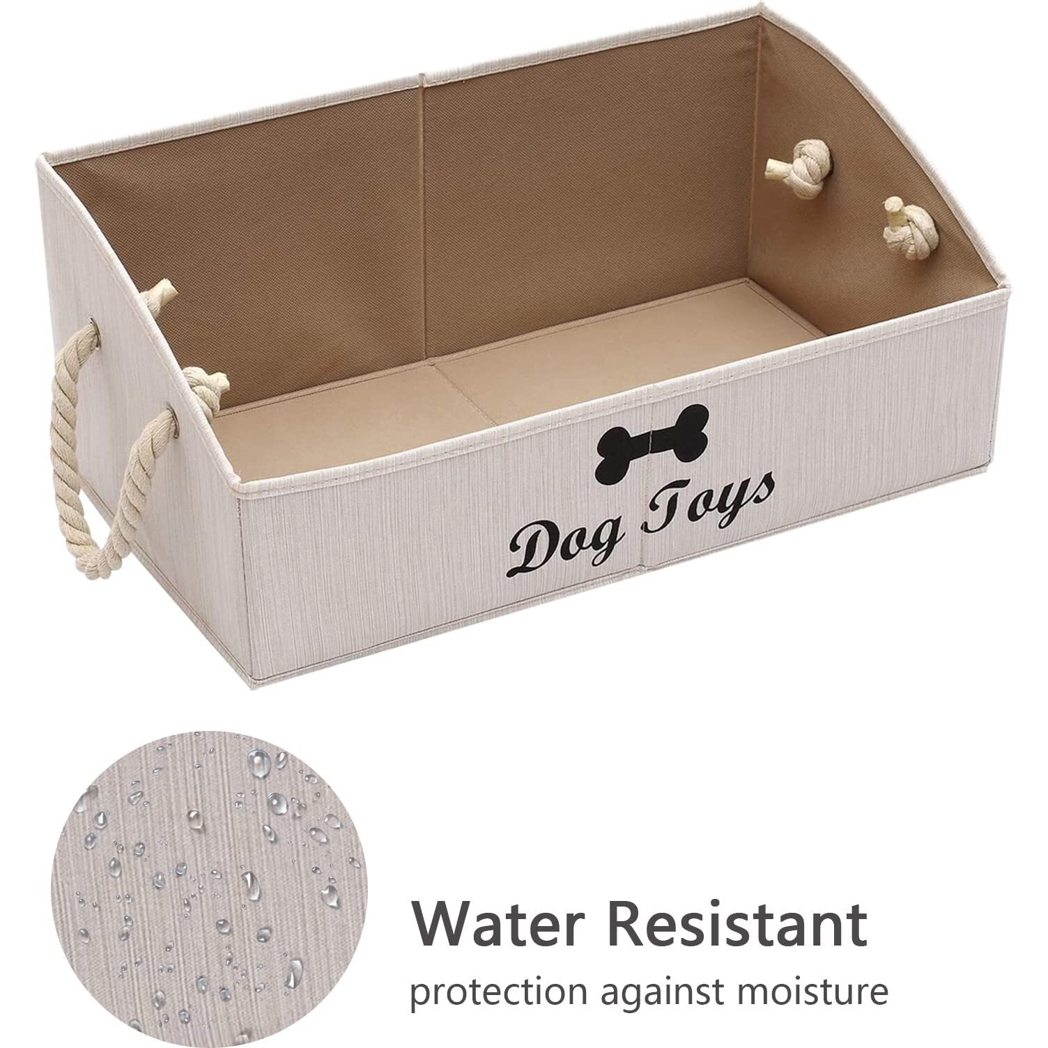 Geyecete Large Dog Toys Storage Bins-Foldable Fabric Trapezoid Organizer Boxes With Weave Rope Handle,Collapsible Basket For Shelves,Dog Apparel(Beige-Dog)