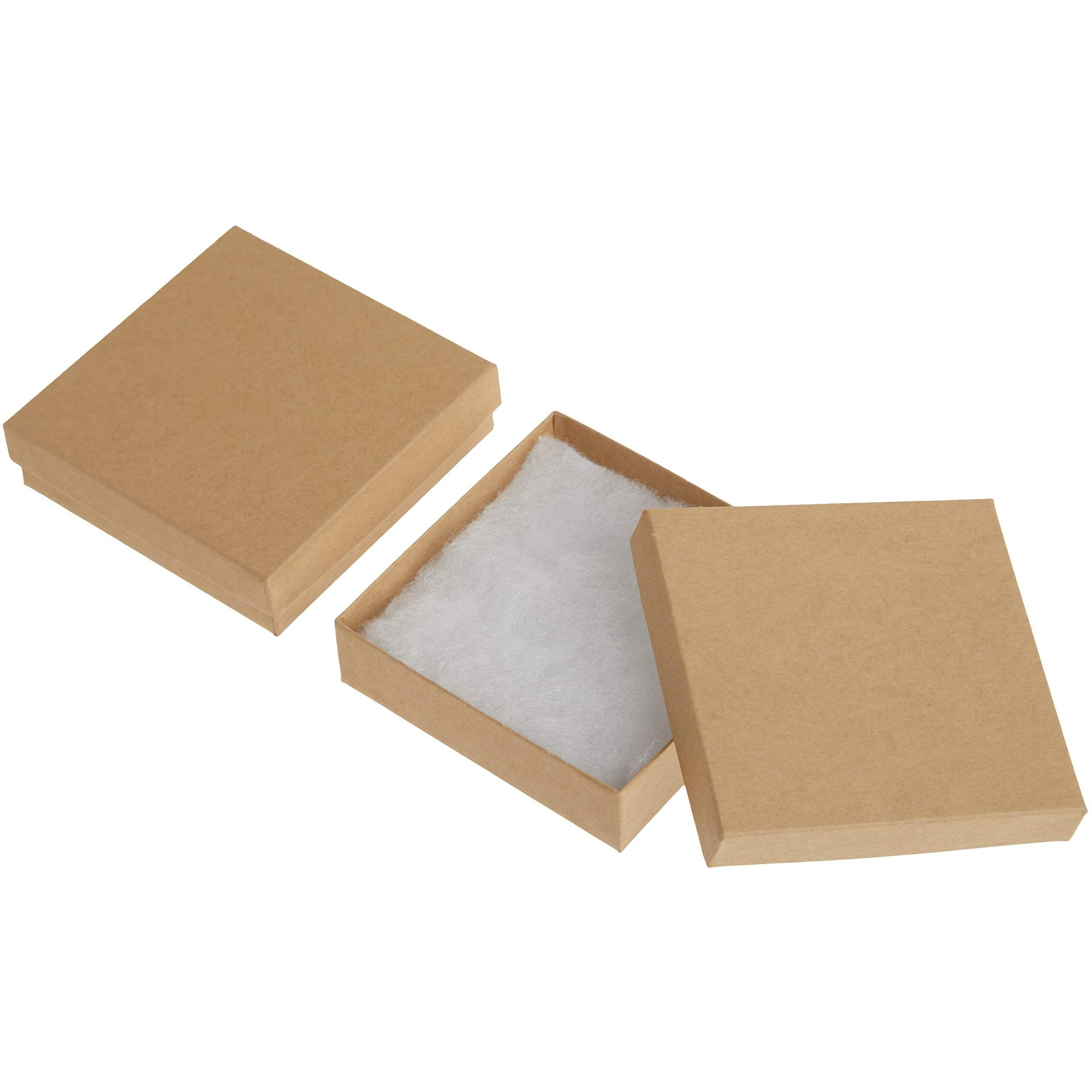 Beadaholique 16-Piece Kraft Square Cardboard Jewelry Boxes, 3.5 By 3.5 By 1-Inch, Brown