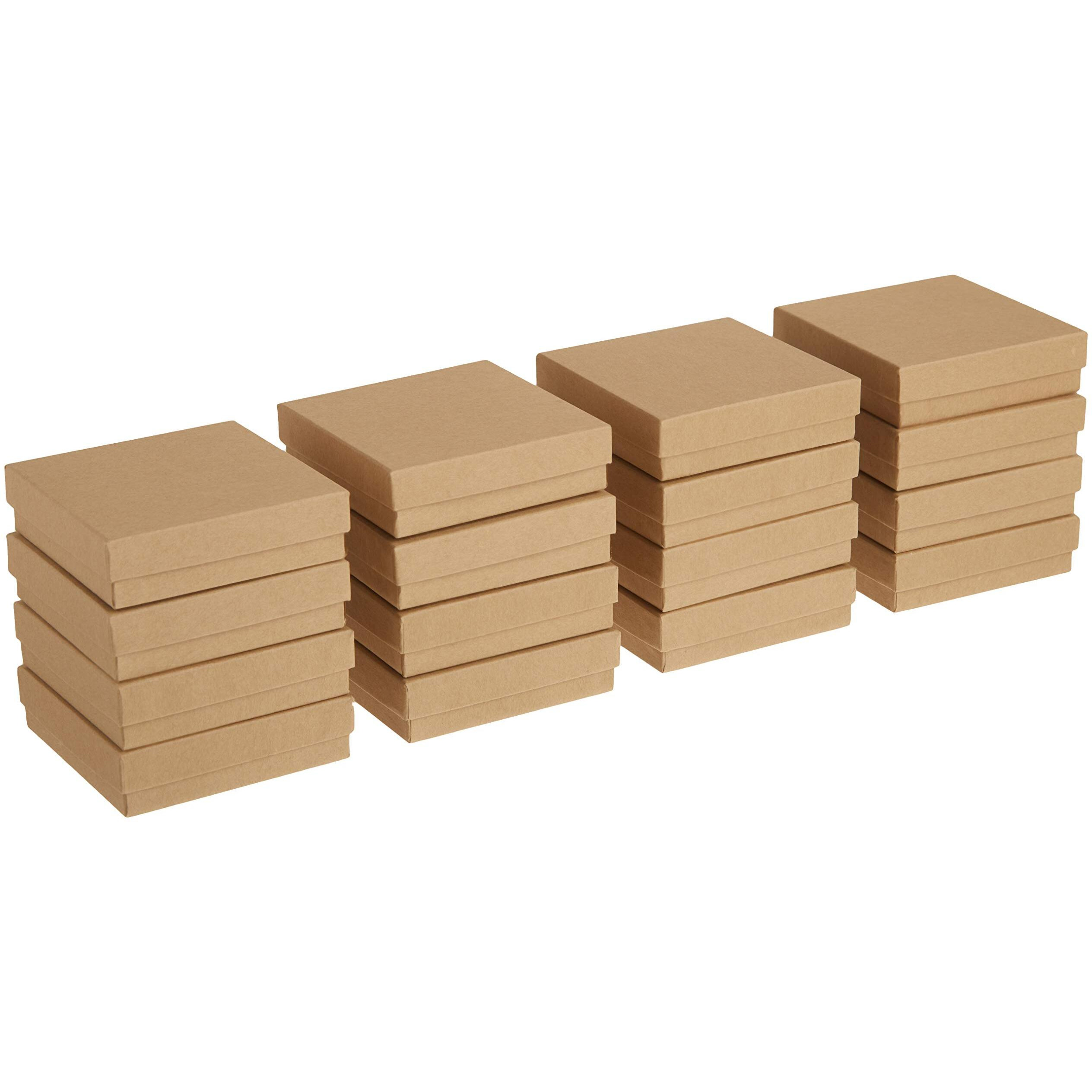 Beadaholique 16-Piece Kraft Square Cardboard Jewelry Boxes, 3.5 By 3.5 By 1-Inch, Brown