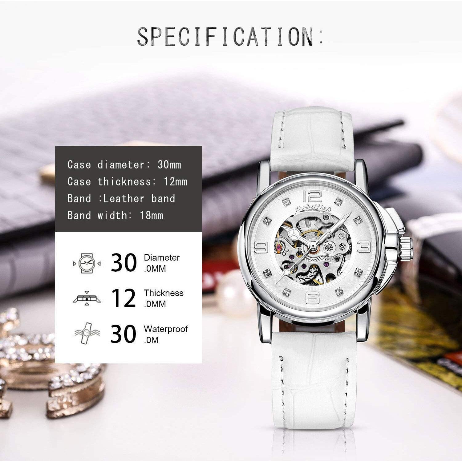 Gute Women's Watch Luxury Mechanical Stainless Steel Skeleton Steampunk Automatic Self Winding Pu Leather Wristwatch