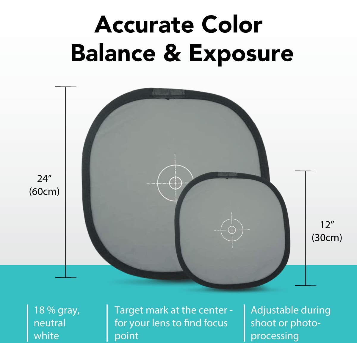 Foto&Tech Double-Sided 18% Gray Card And White Balance Disc, Gray And Neutral White Panel With Nylon Bag And Cable Tie, Collapsible Reference Reflector Focus Board For Camera Photography (12""/30Cm)