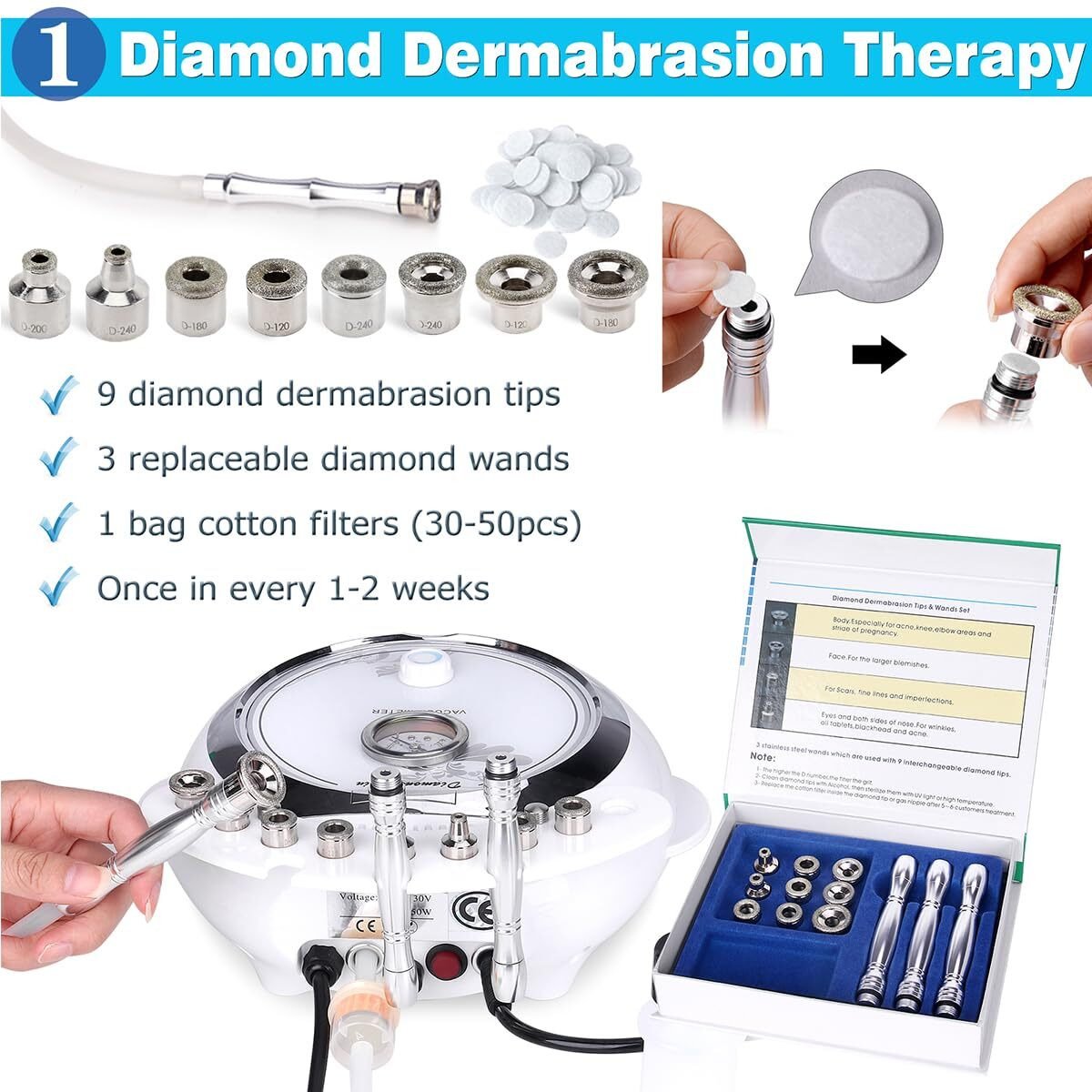 3 In 1 Diamond Microdermabrasion Machine, Topdirect Facial Skin Care Salon Equipment W/Vacuum & Spray (Strong Suction Power 65-68Cmhg)