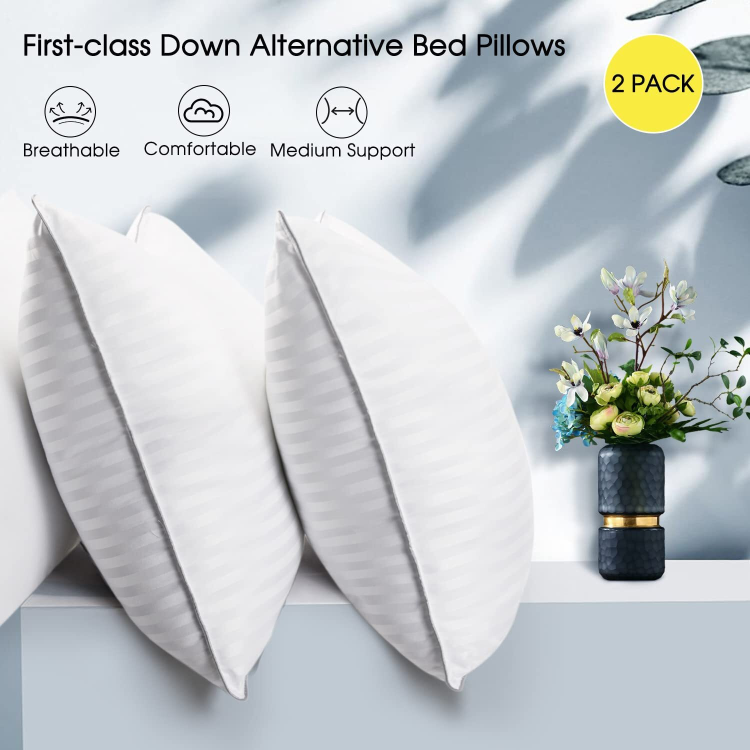 Basic Beyond King Size Bed Pillow - 2 Pack Hotel Collection Super Soft Down Alternative Pillow For Sleeping, 20X36 Inches