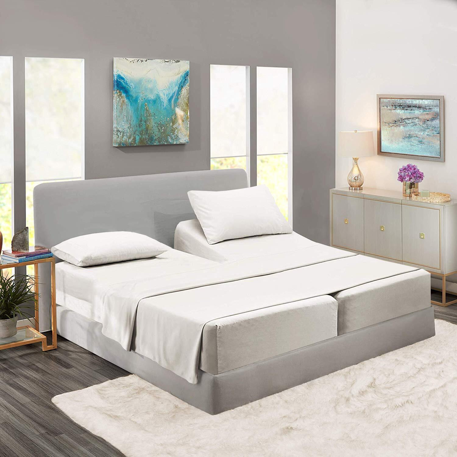 Split Sheets California King Sheets 5 Pieces- 100% Cotton Bed Sheets California King Sheet Set Deep Pockets California King Bed Sheets Cal King Sheets Deep Pocket Cali King Sheets White Solid