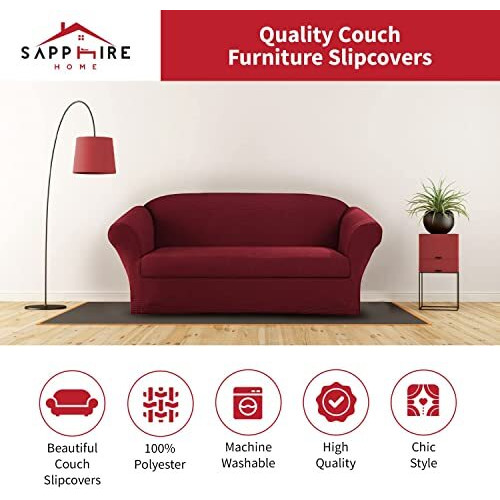 Sapphire Home 3-Piece Couch Cover Set, Sofa, Loveseat, And Arm Chair Slipcovers, Form Fit Stretch, Wrinkle Free, Furniture Protector, Sofa Covers For Living Room, Polyester Spandex (Burgundy)