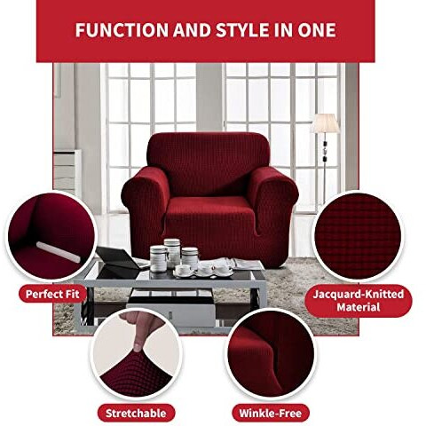 Sapphire Home 3-Piece Couch Cover Set, Sofa, Loveseat, And Arm Chair Slipcovers, Form Fit Stretch, Wrinkle Free, Furniture Protector, Sofa Covers For Living Room, Polyester Spandex (Burgundy)