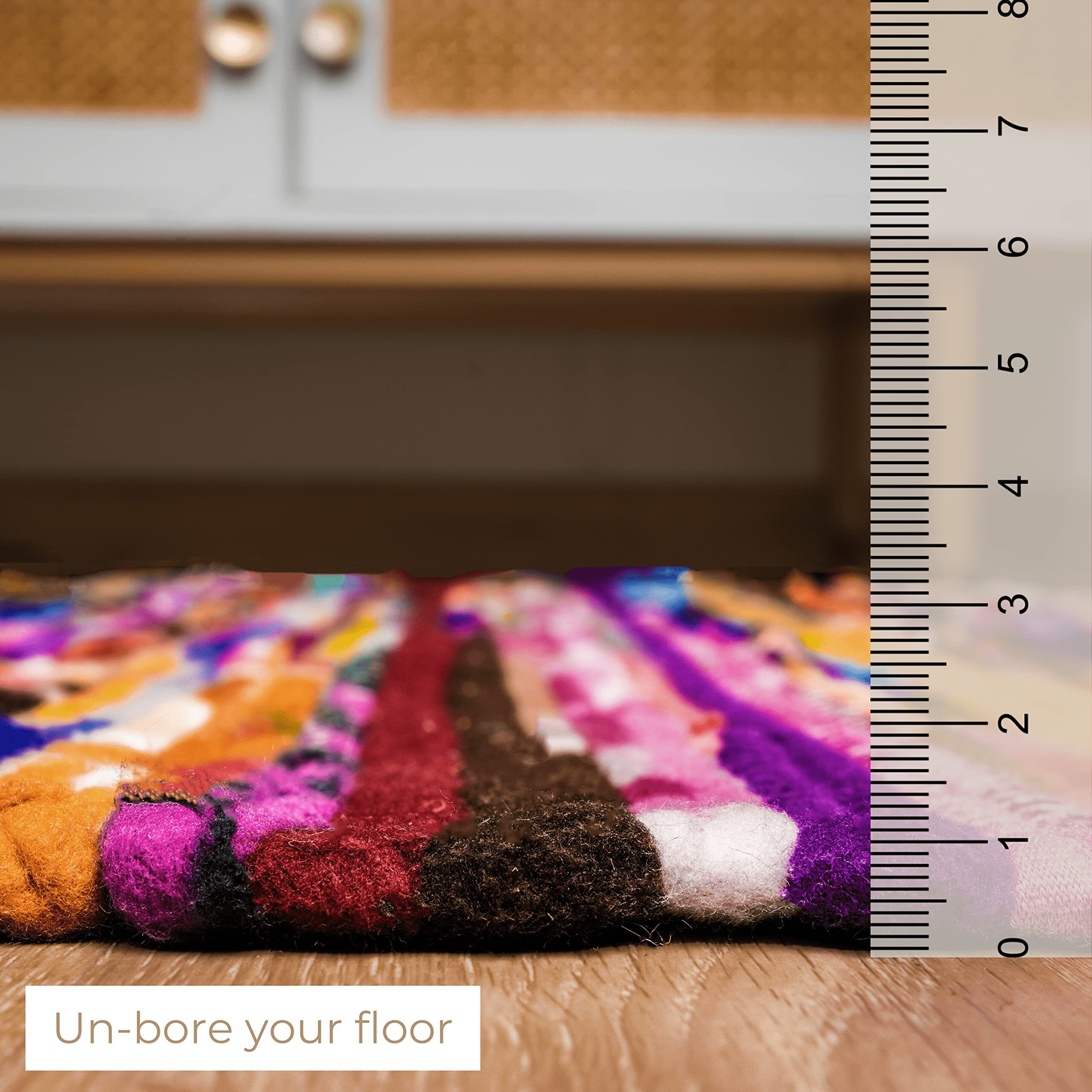 Rajrang Multicolor Bohemian Rug 5X7 Feet Boho Striped Recycled Cotton Chindi Area Rugs With Decorative Tassels
